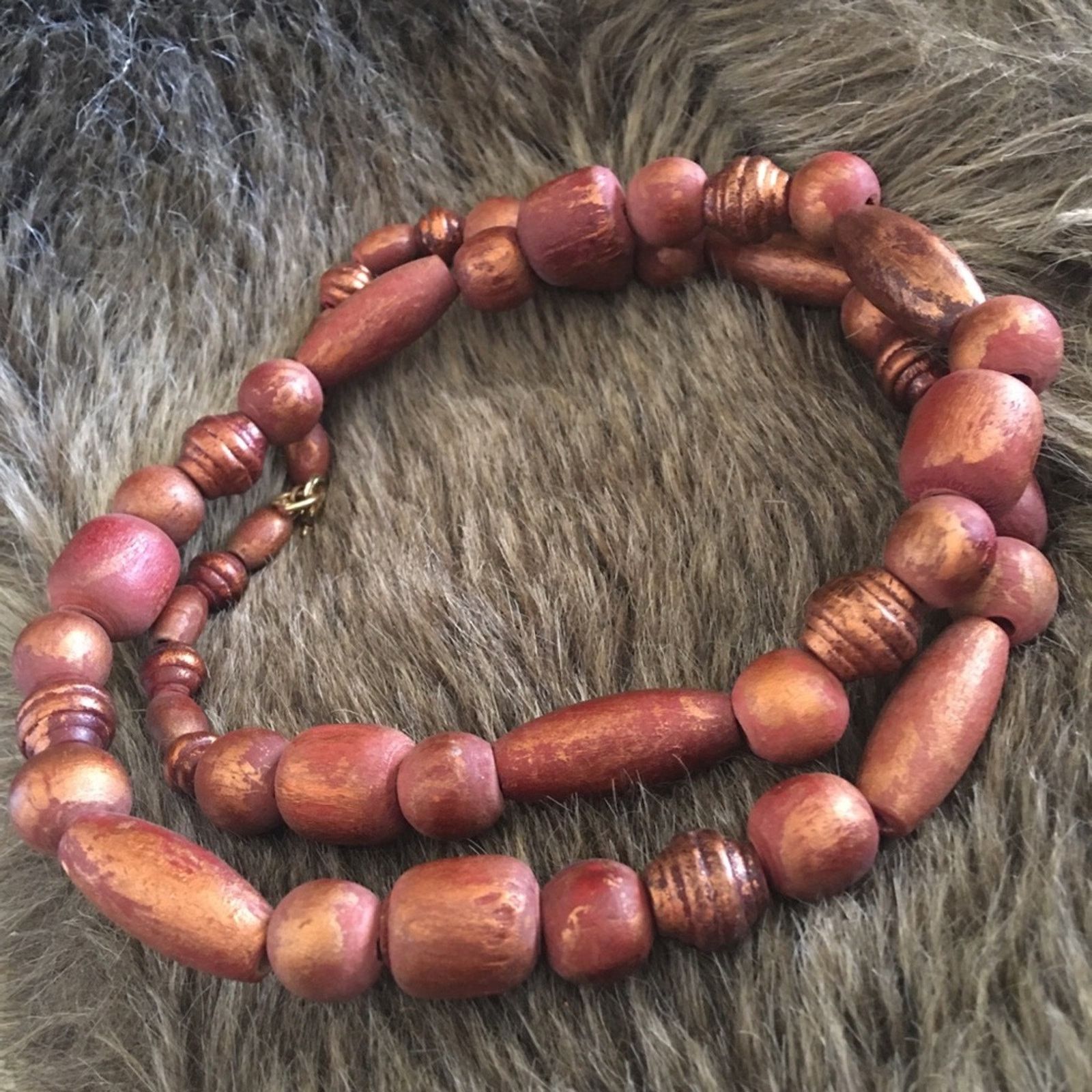 Vintage Vintage copper tone painted wood bead necklace Size ONE SIZE - 5 Thumbnail