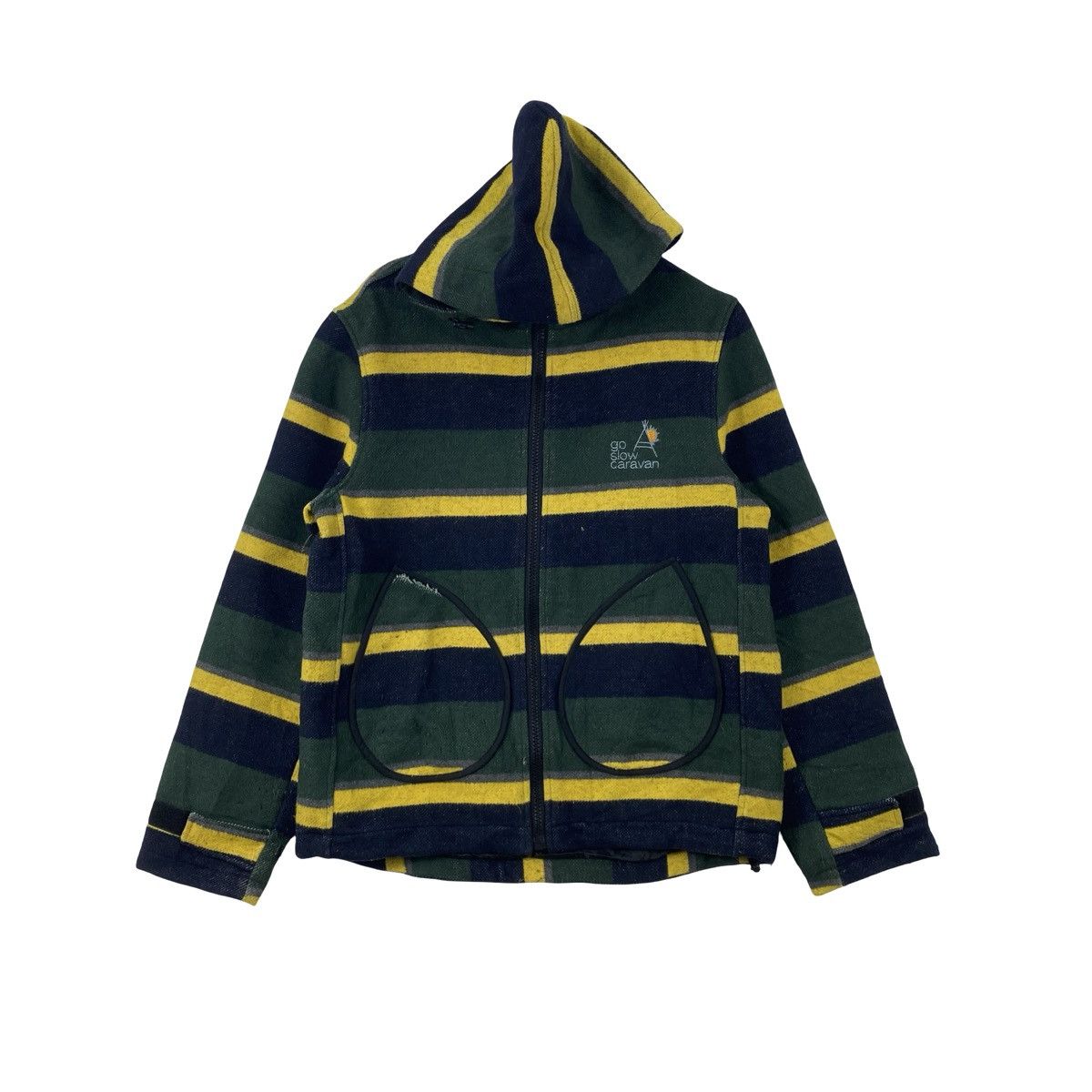 Vintage Vintage GO SLOW CARAWAN Border Stripe Hooded Jacket Fleece Size US L / EU 52-54 / 3 - 1 Thumbnail