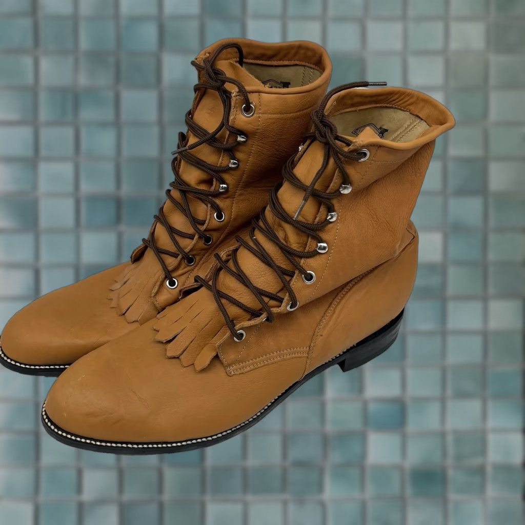 Justin Boots VINTAGE Justin Boots Western Boots Mens Size 12 D Leather Brown Ankle Lace Cowboy 90s Size US 12 / EU 45 - 1 Thumbnail