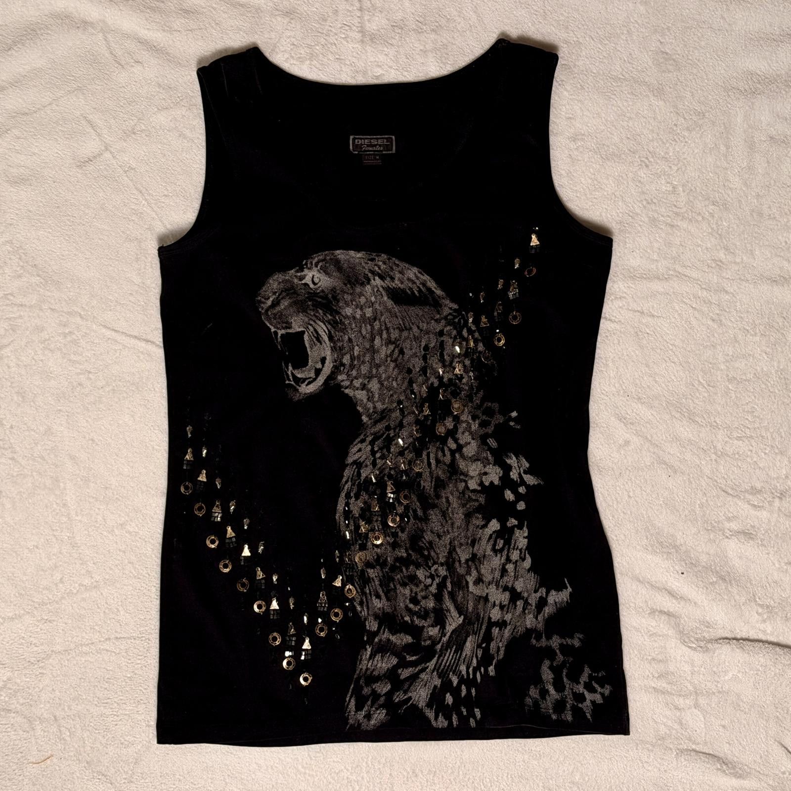 Diesel Diesel 2005 Archive Panther Tank Top w Sequin Embellishments Size M / US 6-8 / IT 42-44 - 1 Thumbnail