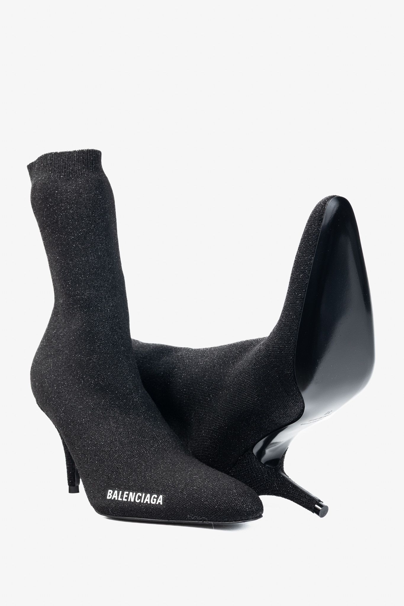 Balenciaga Balenciaga Knife 80 Black Glittered Stretch-Knit Ankle Boots Size US 4.5 / IT 34.5 - 4 Thumbnail