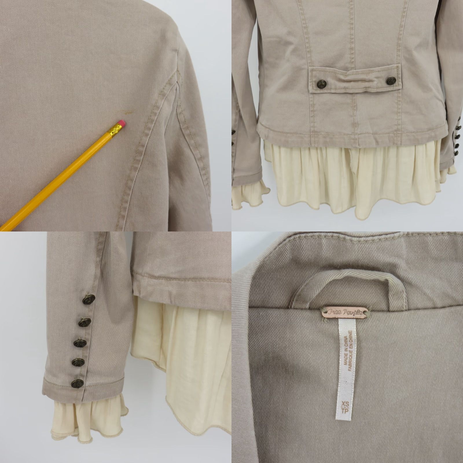 Free People Free People Jacket Women XS Natural Beige Romantic Ruffles Pockets OB 527371 Size XS / US 0-2 / IT 36-38 - 8 Thumbnail