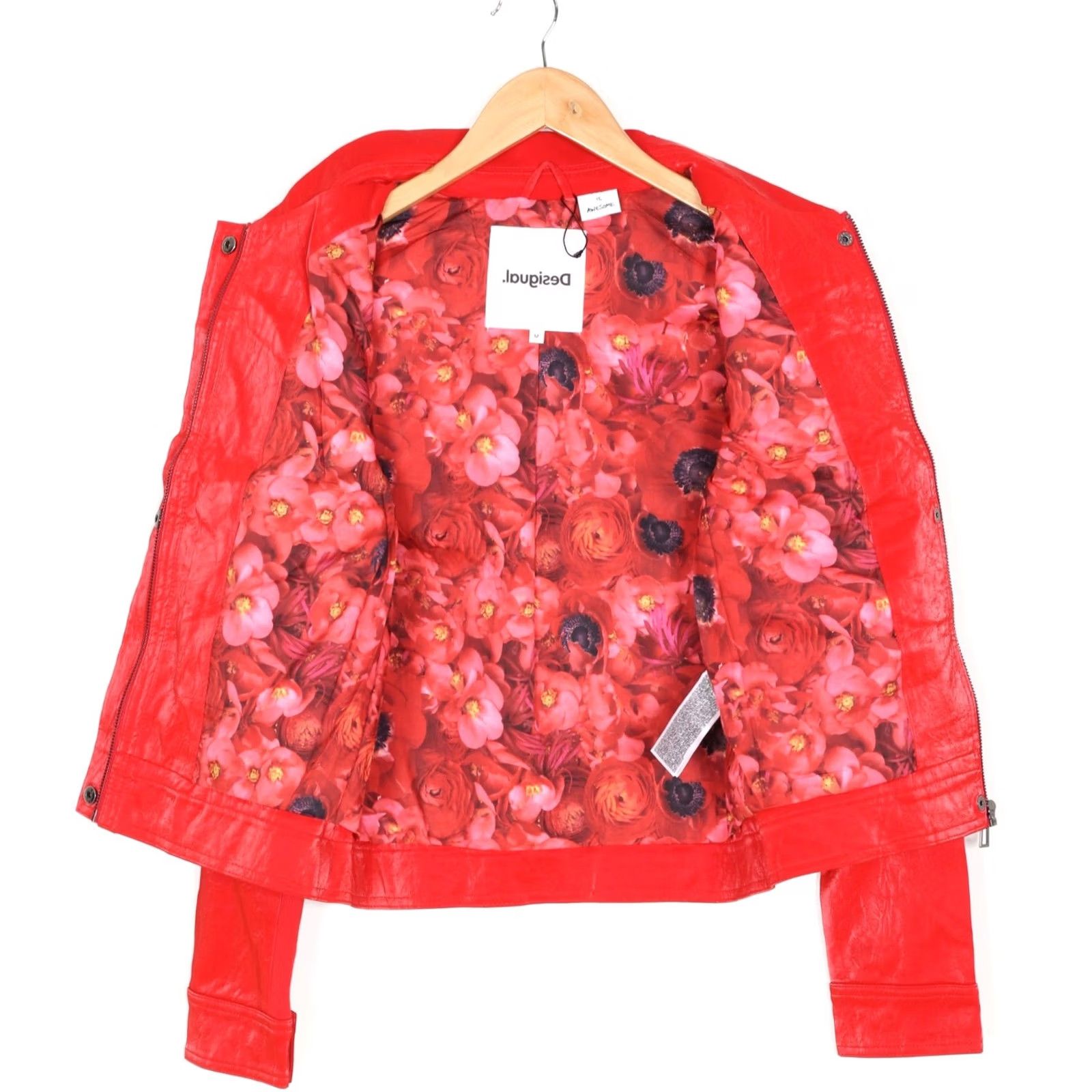 Desigual DESIGUAL Primavera Glossy Red Jacket Women M Jacket Red Womens MJ4375 Size M / US 6-8 / IT 42-44 - 4 Thumbnail