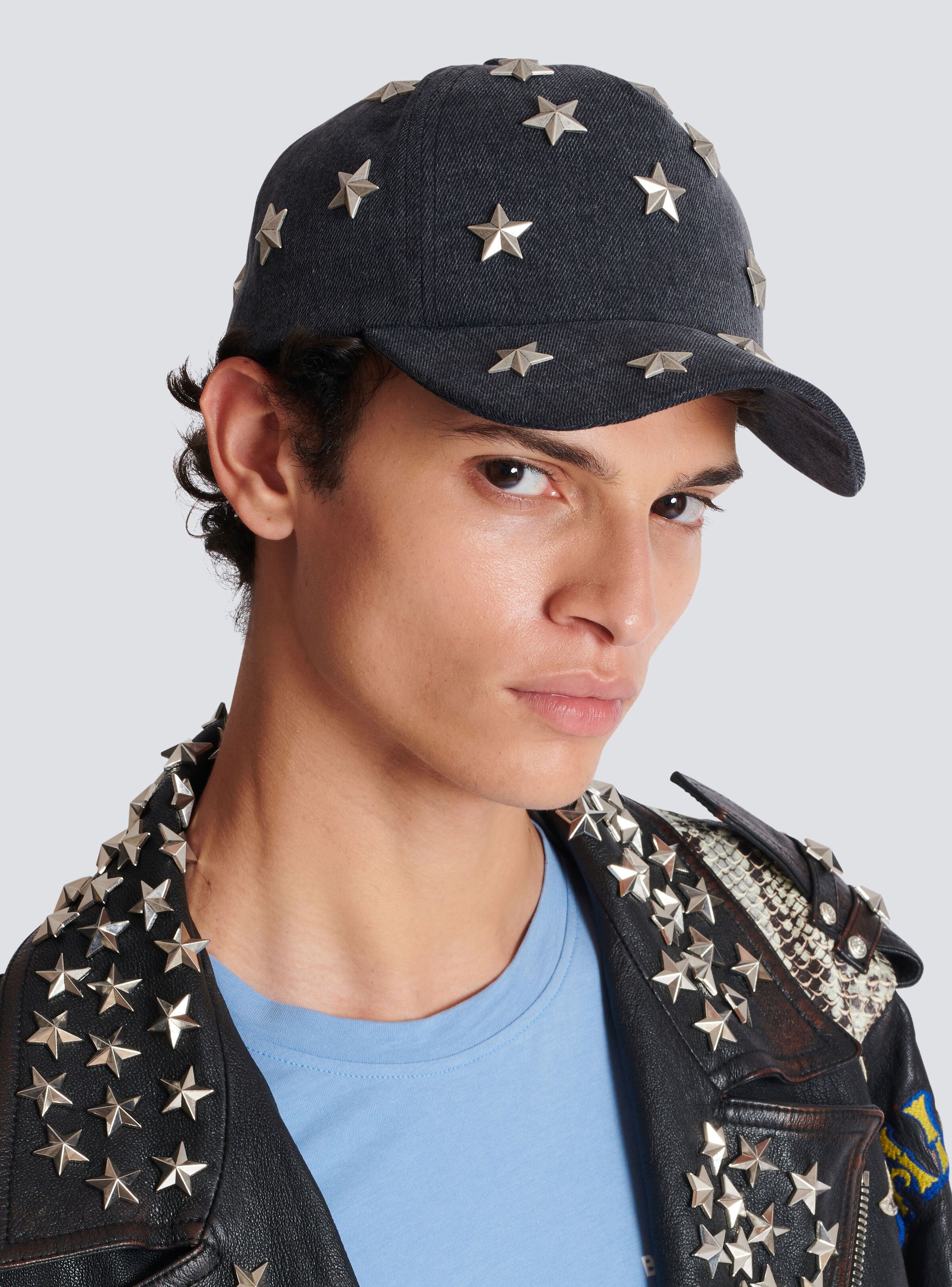 Balmain o1s1wg111025 Size: OS/Star Studded Denim Cap in Grey Size ONE SIZE - 5 Thumbnail