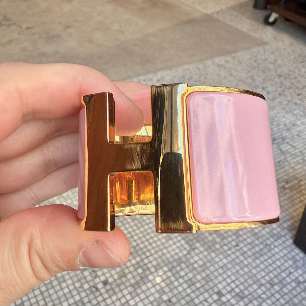 Hermes Hermès Pink Enamel Extra Wide Clic Clac Gold Plated Bracelet Size ONE SIZE - 11 Thumbnail