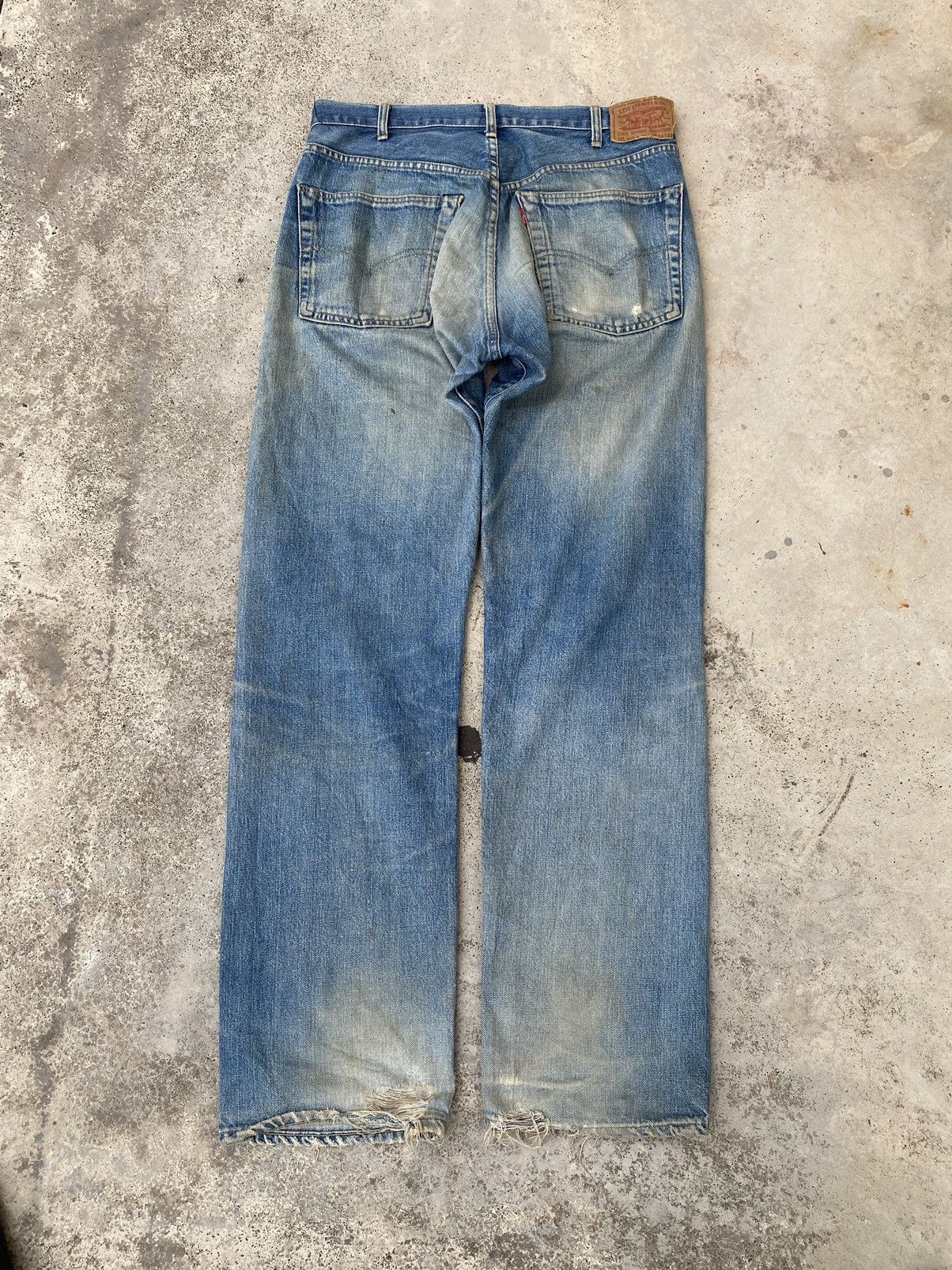 image of Distressed Denim x Levis Big E Vintage Levi's 503B Distressed Selvedge in Washed Blue (Size 34)