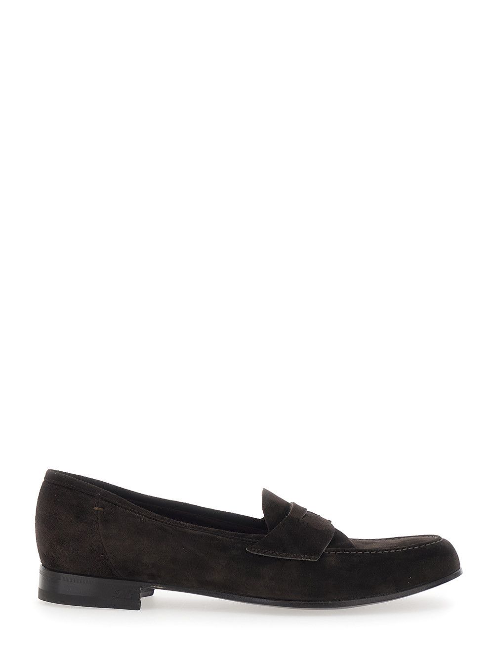 Brown Loafers with Round Toe Design and Contrasting Stitch in Suede Man