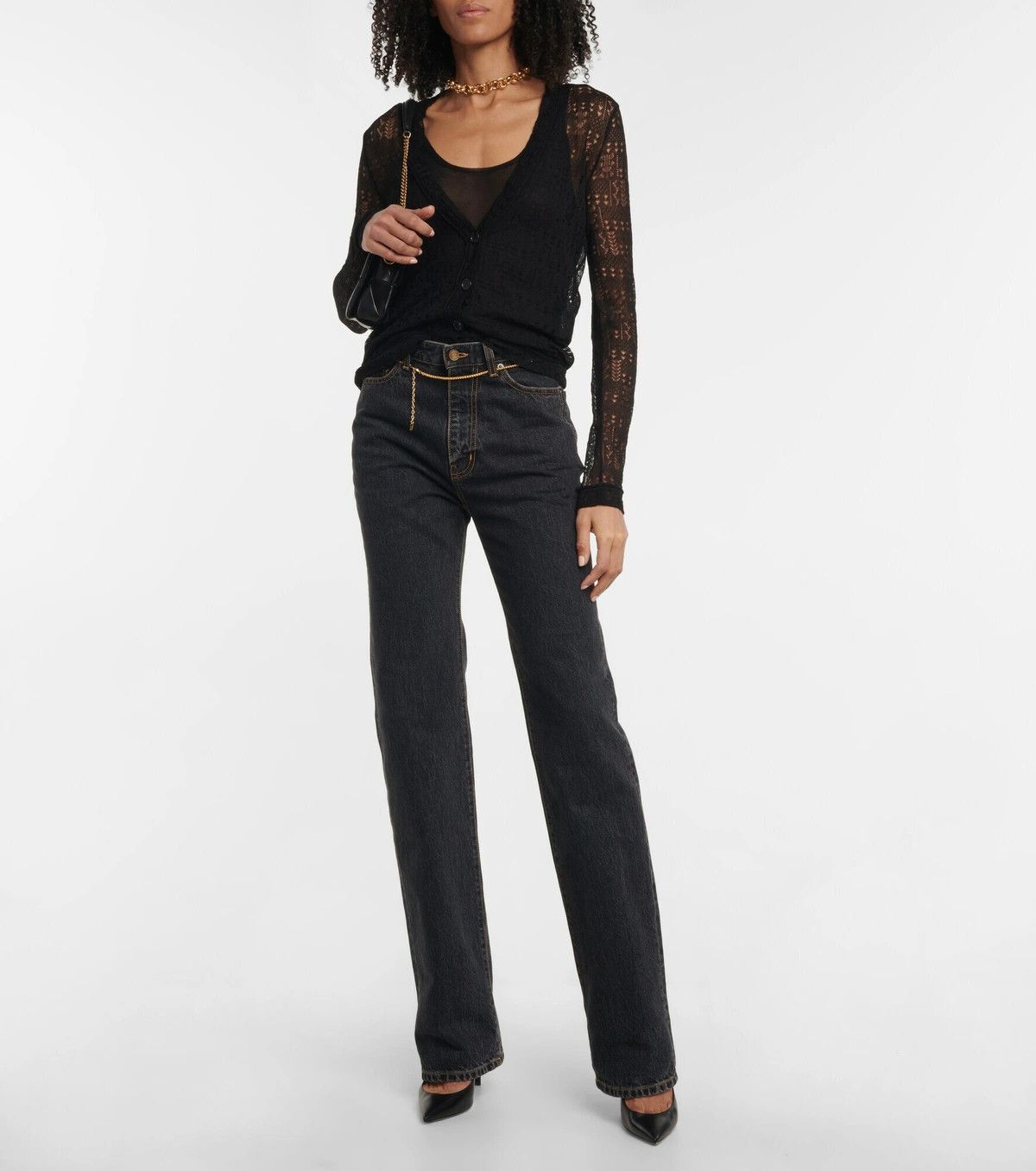 Saint Laurent Paris o1s1wg111224 Patterned Semi-Sheer Cardigan in Black Size L / US 10 / IT 46 - 2 Thumbnail