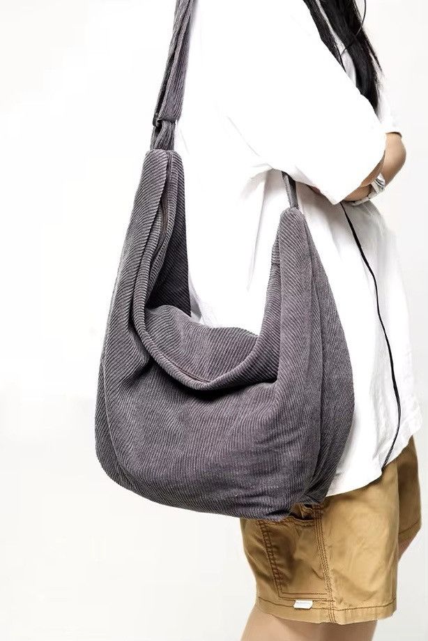 Japanese Brand Corduroy Capacity Shoulder Crossbody Bag Size ONE SIZE - 1 Thumbnail