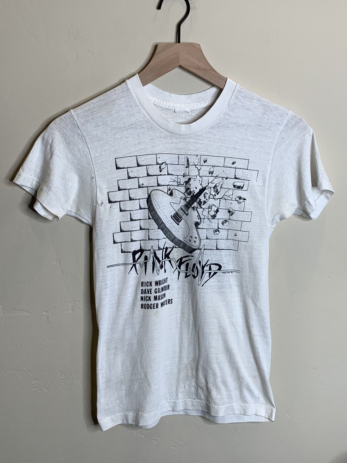 image of Band Tees x Pink Floyd Vintage 1980 Pink Floyd The Wall Tour Band T-Shirt in White/Black (Size XS)