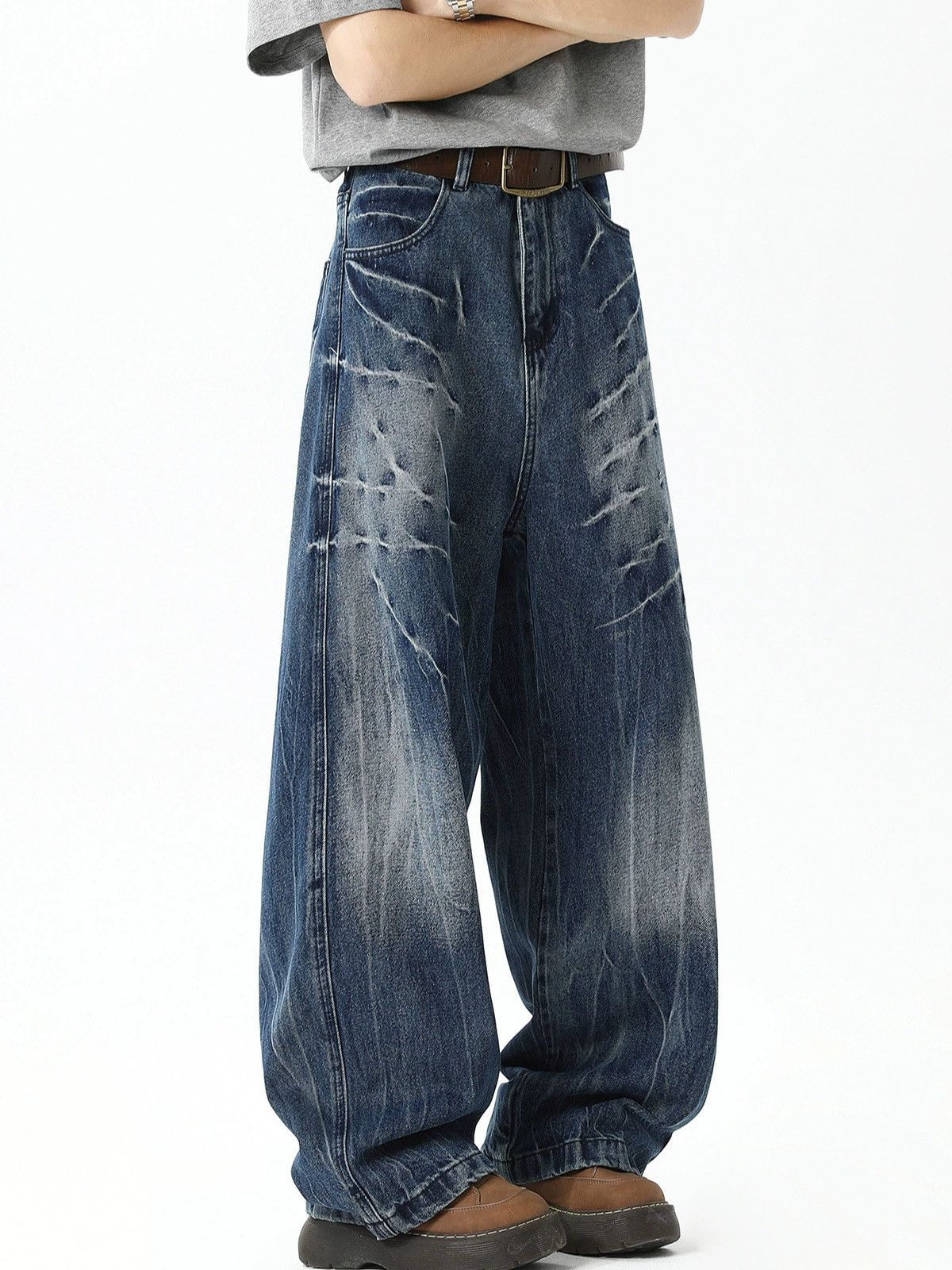 Vintage Men's trendy straight wide-leg lightning pattern jeans Size US 32 / EU 48 - 1 Thumbnail