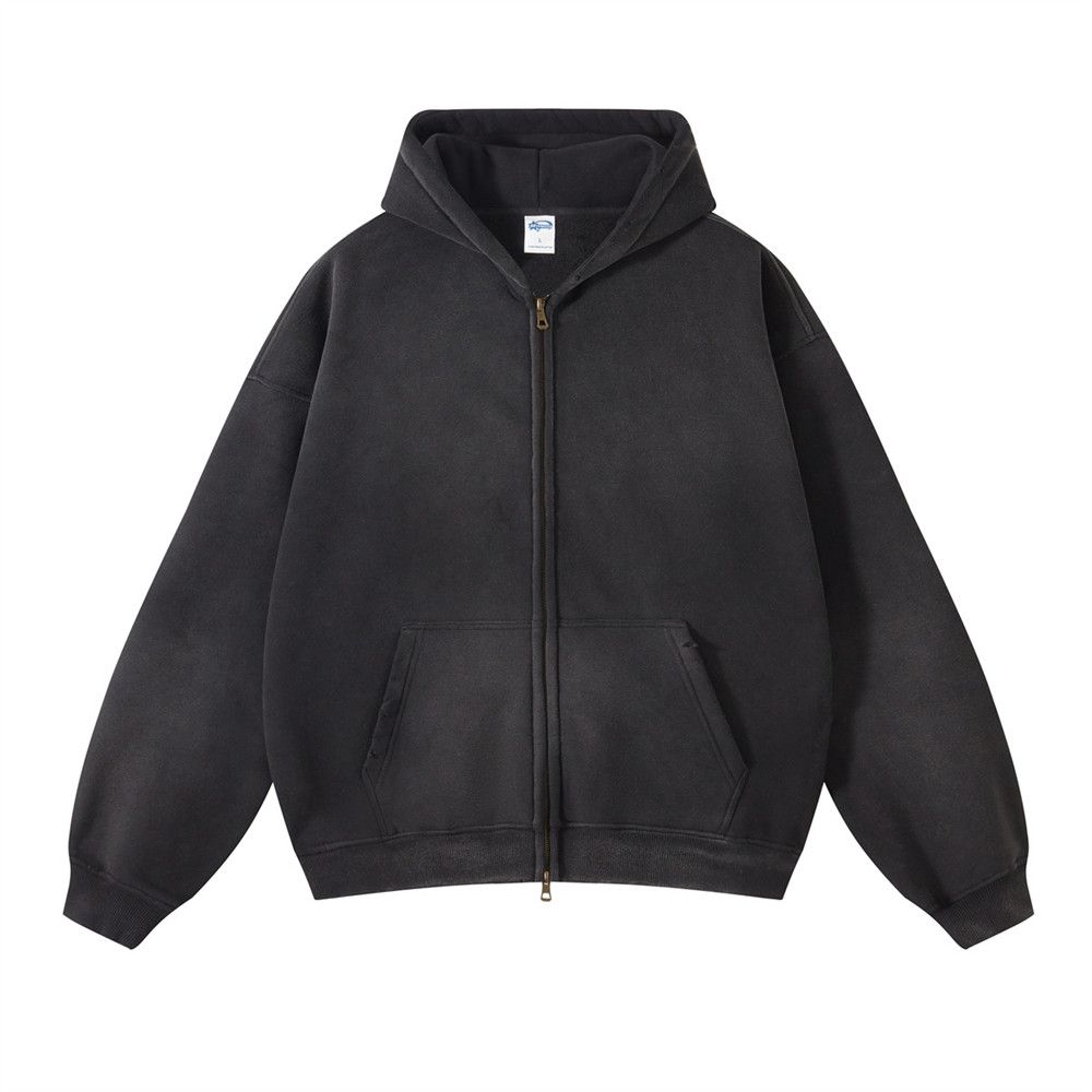 Japanese Brand Black Acid washed faded Zippered Oversized Hoodie Size US XL / EU 56 / 4 - 1 Thumbnail
