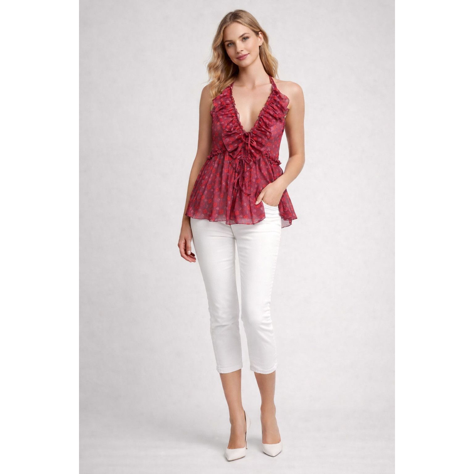 Free People Free People Floral Halter Top - Sz S Size S / US 4 / IT 40 - 1 Thumbnail