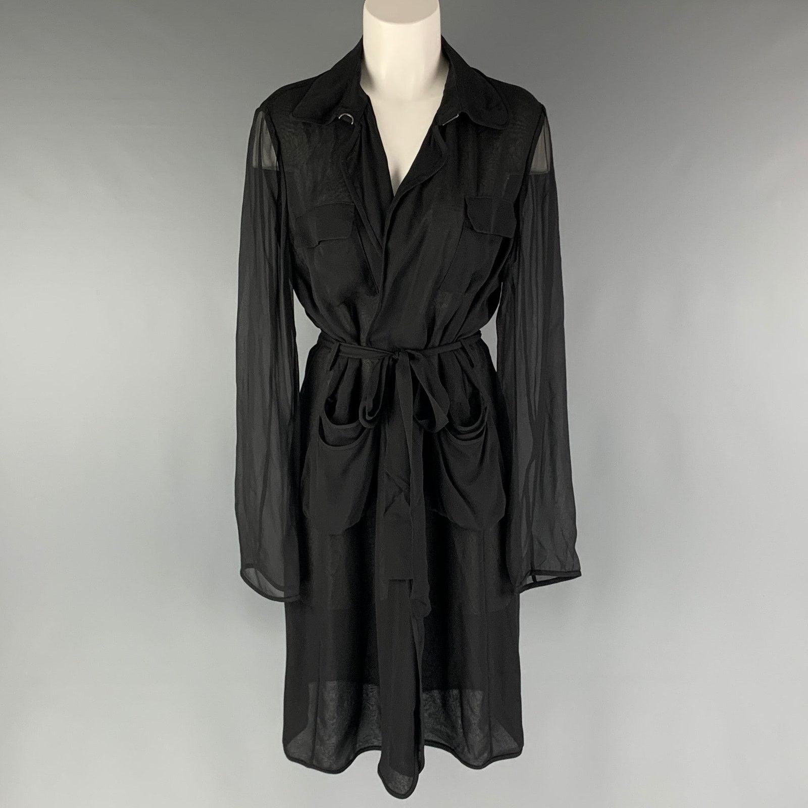 Size S Black See Through Belted Trench Coat