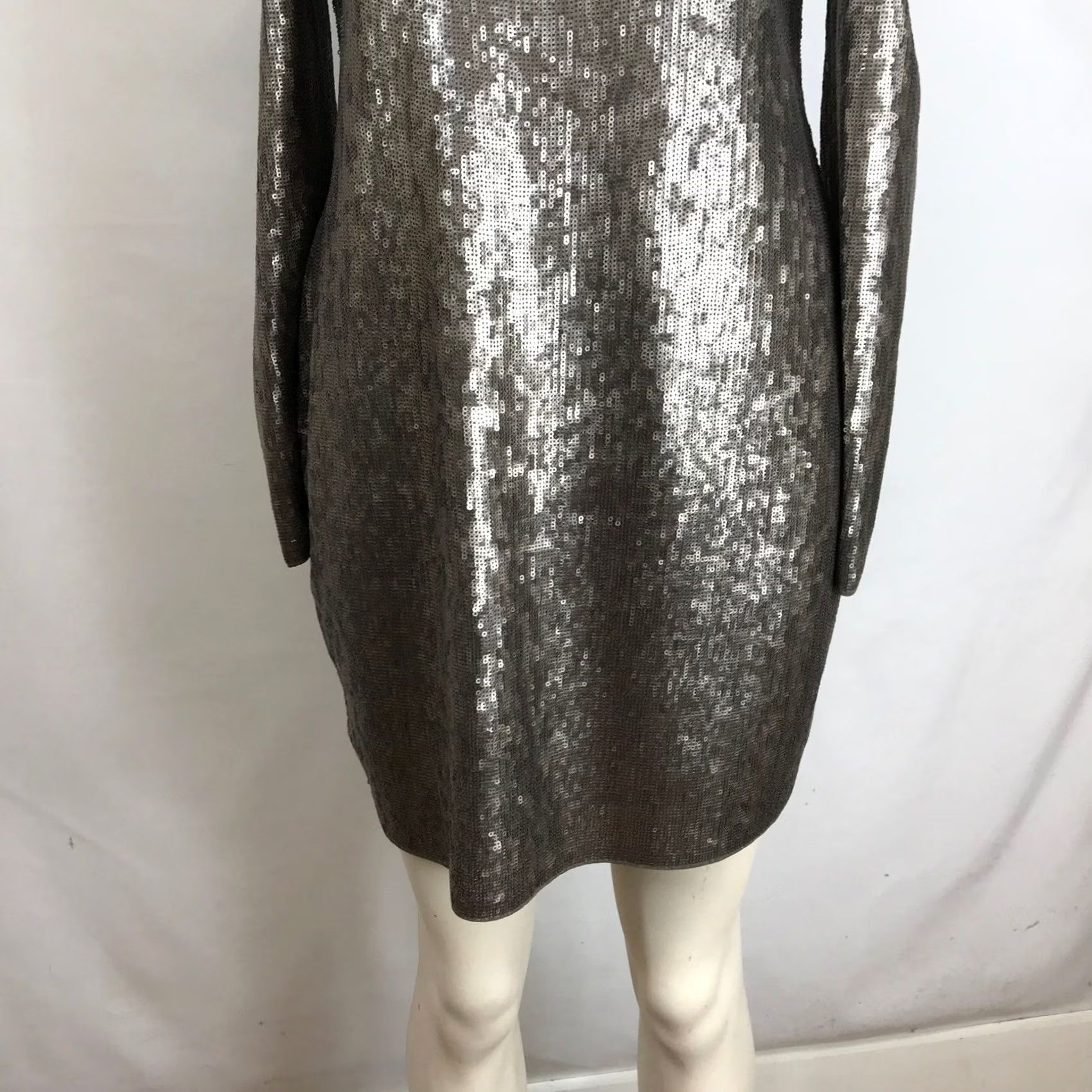 Express EXPRESS Sequin Cold Shoulder Long Sleeve Bodycon Mini Dress Womens M Silver Size M / US 6-8 / IT 42-44 - 3 Thumbnail