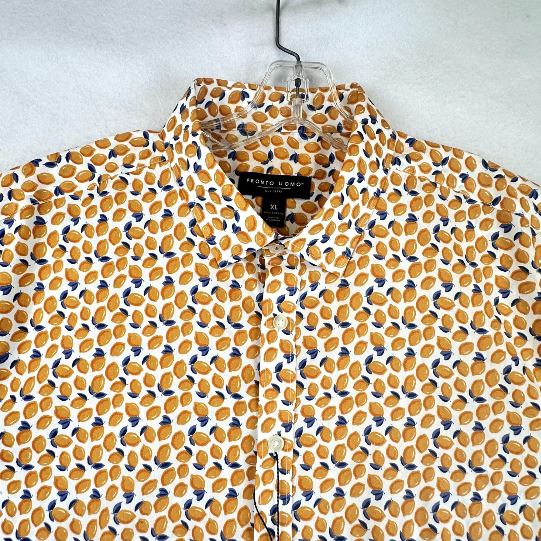 Pronto Uomo Pronto Uomo Shirt Mens XL White Yellow Lemon Print Short Sleeve Button Up Cotton Size US XL / EU 56 / 4 - 4 Thumbnail