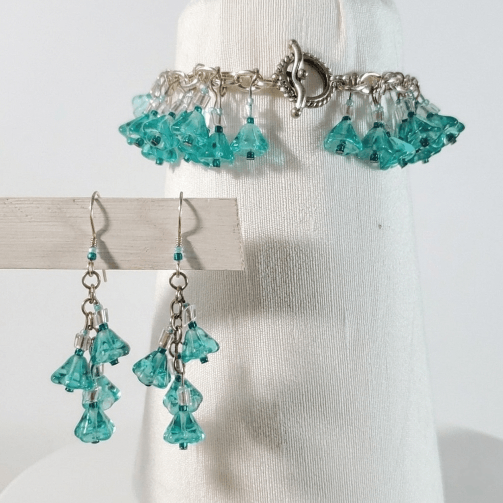 Handmade Bracelet Set 7.25" Charm Earrings Handmade Turquoise Czech Size ONE SIZE - 1 Thumbnail