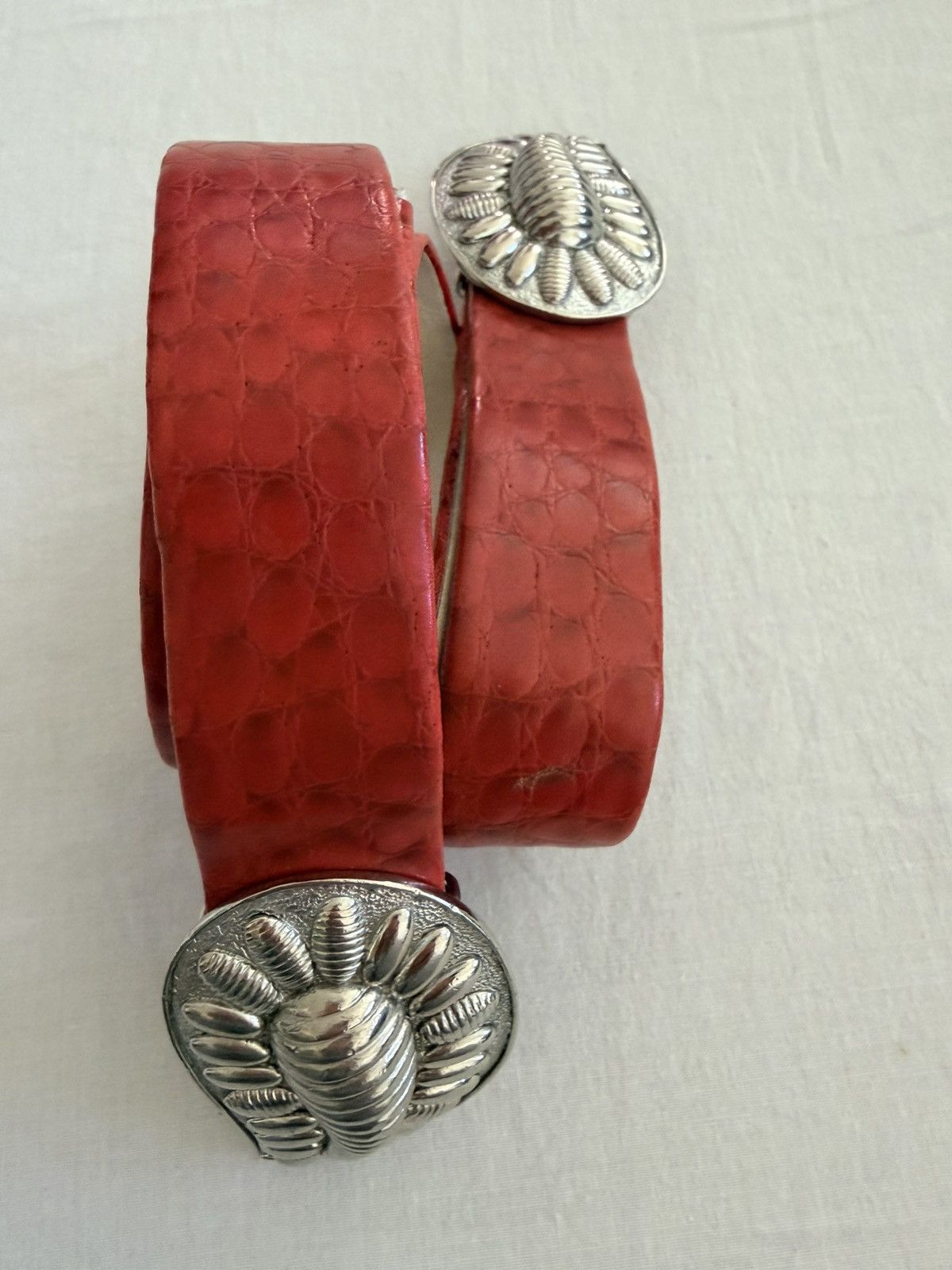 Other Vintage 1985 Mimi Di N Sculptural Buckle Red Leather Belt Size ONE SIZE - 7 Thumbnail