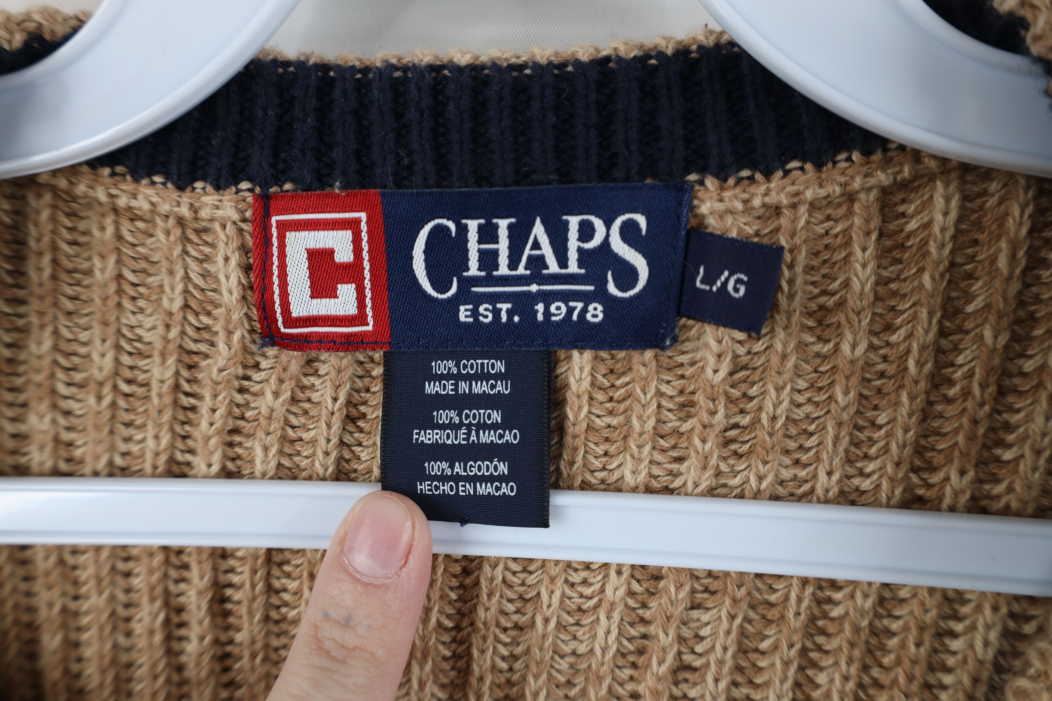 Chaps Vintage Chaps Cotton Ribbed Knit Crewneck Sweater Beige Size US L / EU 52-54 / 3 - 6 Thumbnail