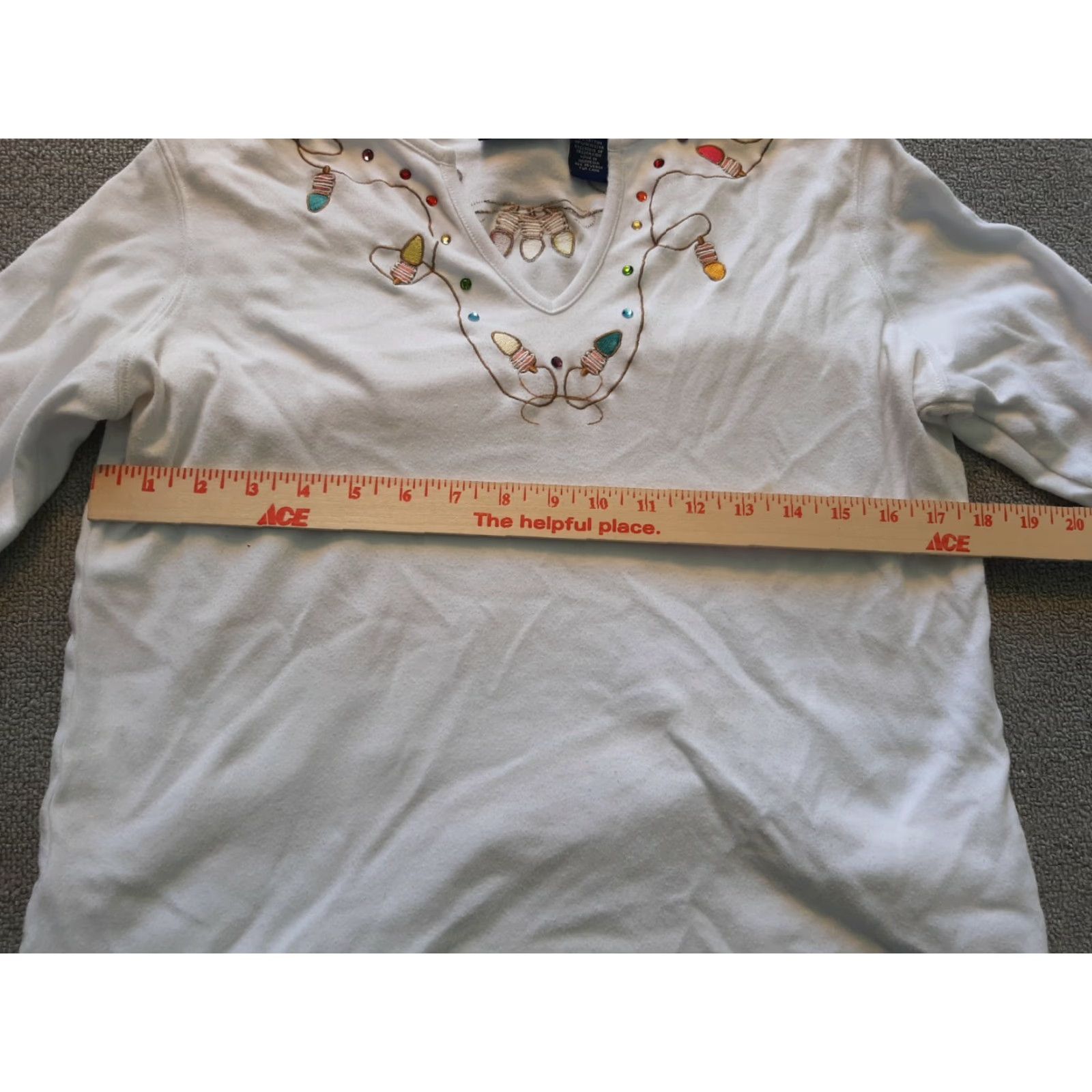 Vintage CB Casual Womens Top 3/4 Sleeve White Christmas Lights Embordered Beads Tee Shirt Petite Regular Long Sleeve Casual Shirt Womens Size L / US 10 / IT 46 - 6 Thumbnail