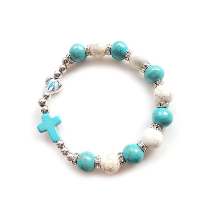 Jewelry × Vintage Cross Elastic Rosary Beads Strand Bracelet Size ONE SIZE - 4 Thumbnail