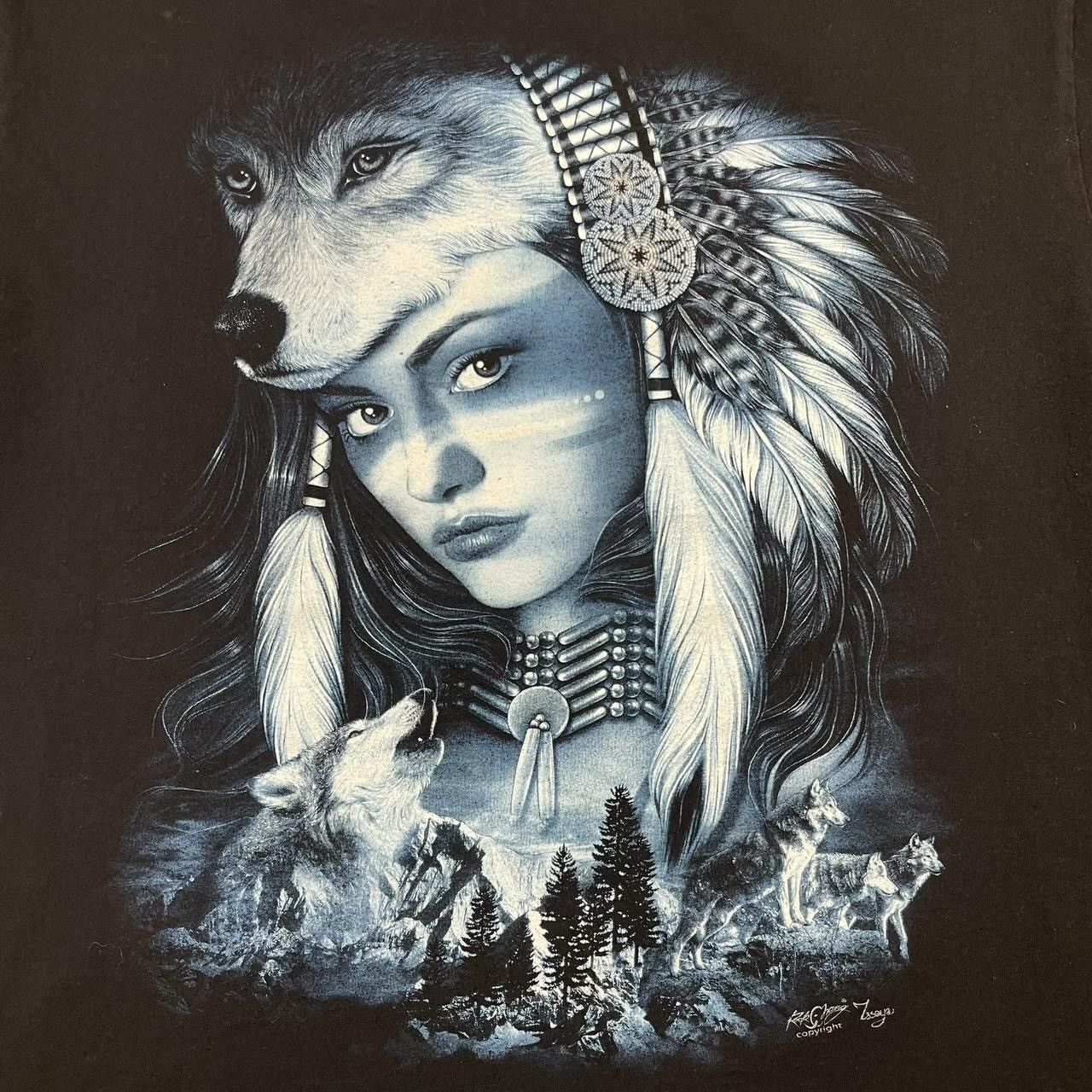 Vintage Vintage Y2K Native American Wolf Girl T-Shirt Size US XL / EU 56 / 4 - 4 Thumbnail