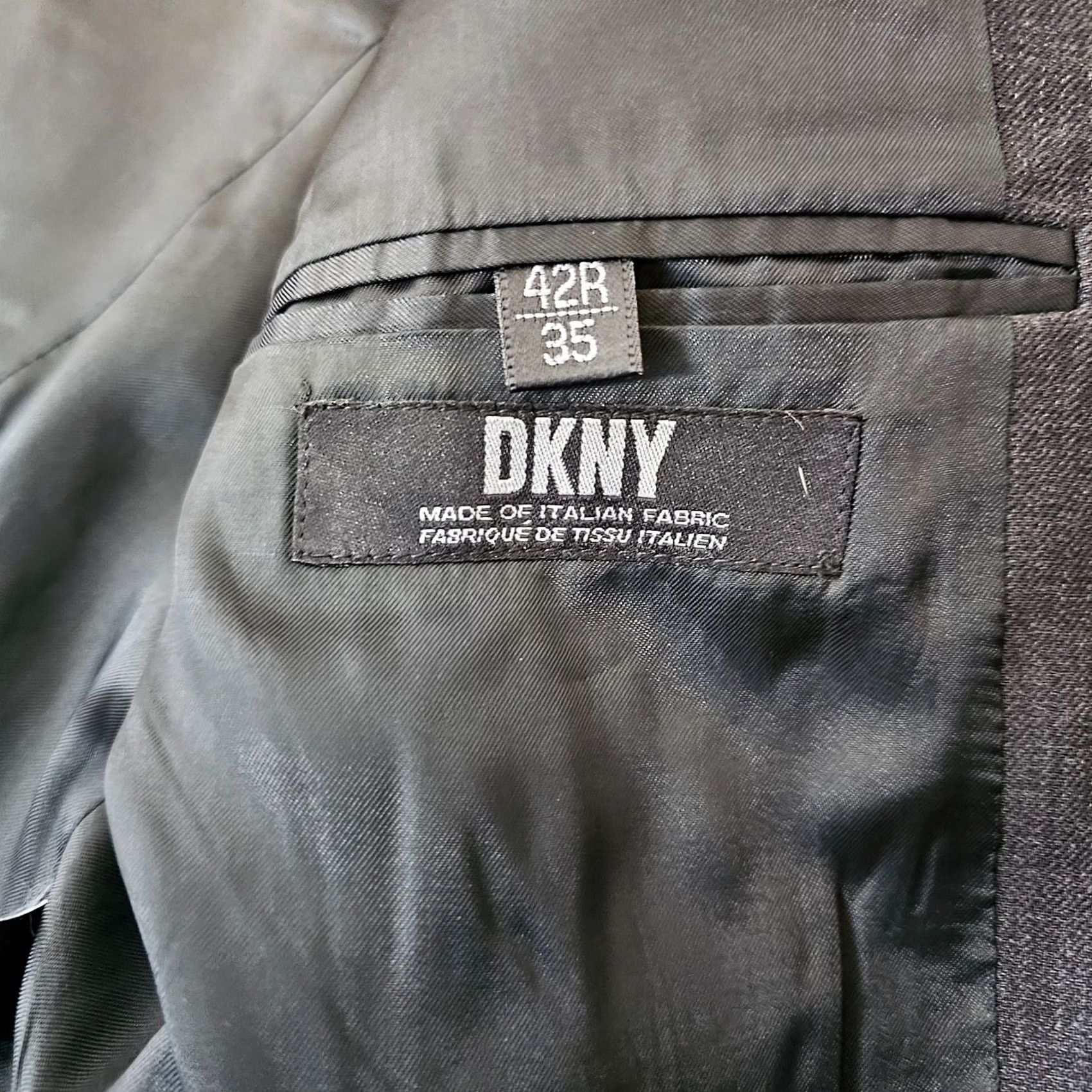 DKNY DKNY Blazer Jacket Three-Button Ventless Wool Gray 42R Men’s Regular Slip-Front Italian Notch Lapel Athletic Chest 42 Size 42R - 4 Thumbnail