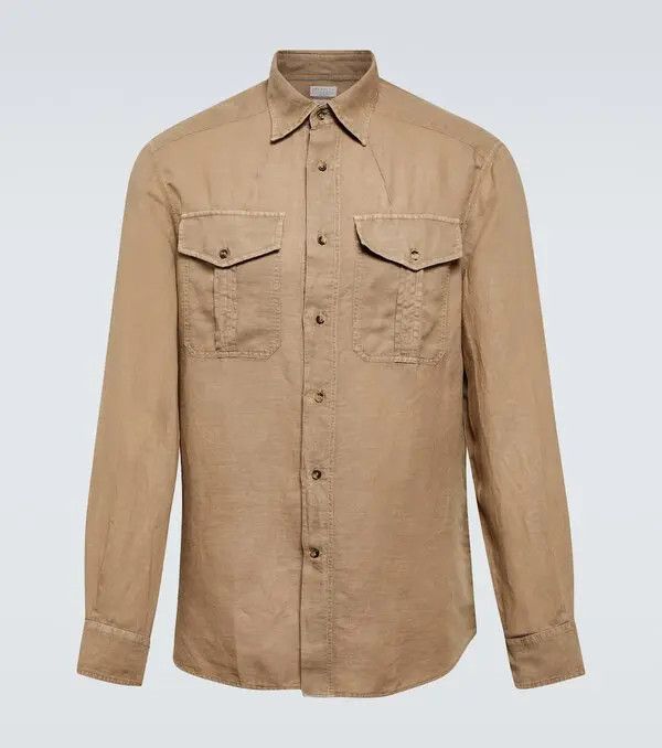 Brunello Cucinelli o1gr1nt0525 Long Sleeve Cotton Shirt in Brown Size US S / EU 44-46 / 1 - 1 Thumbnail
