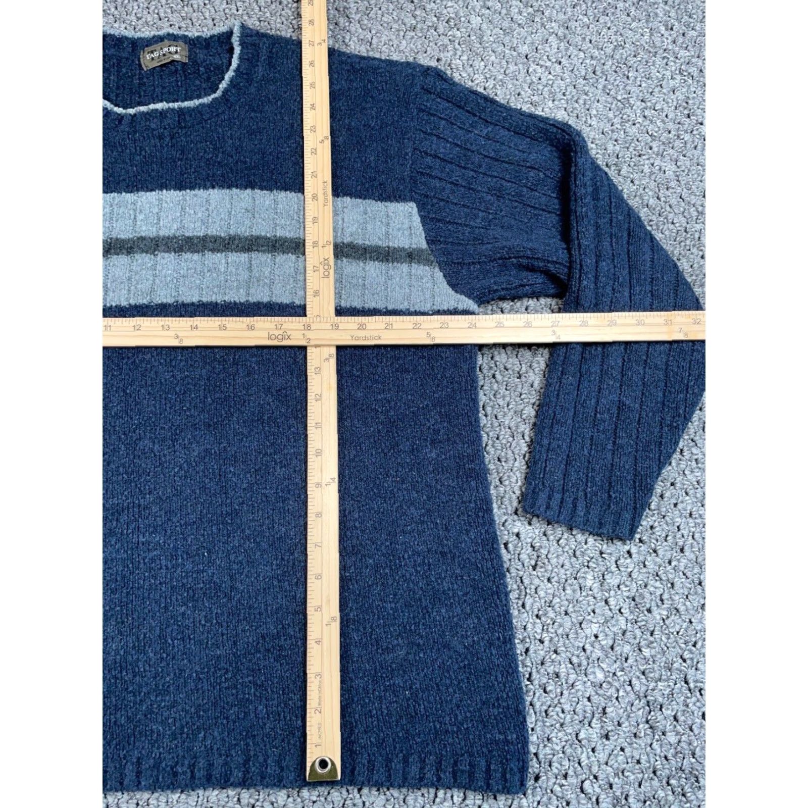 Vintage VTG 90s Preppy Striped Pattern Sweater Adult 2XL Dark Blue Chunky Knit Skater Size US XXL / EU 58 / 5 - 5 Thumbnail