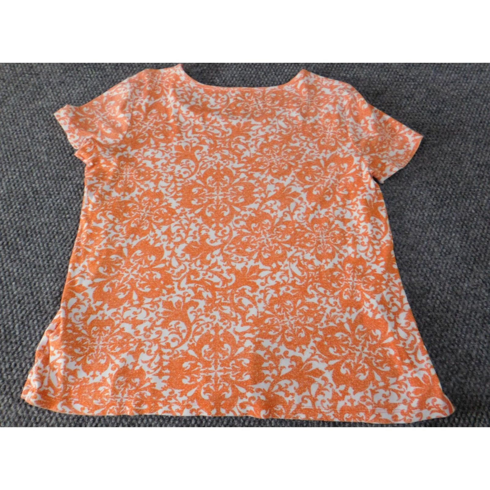 Jones New York Jones New York top Blouse XL Orange geometric Crew Neck Short Sleeve Cotton Rayon Womens Casual Size XL / US 12-14 / IT 48-50 - 7 Thumbnail