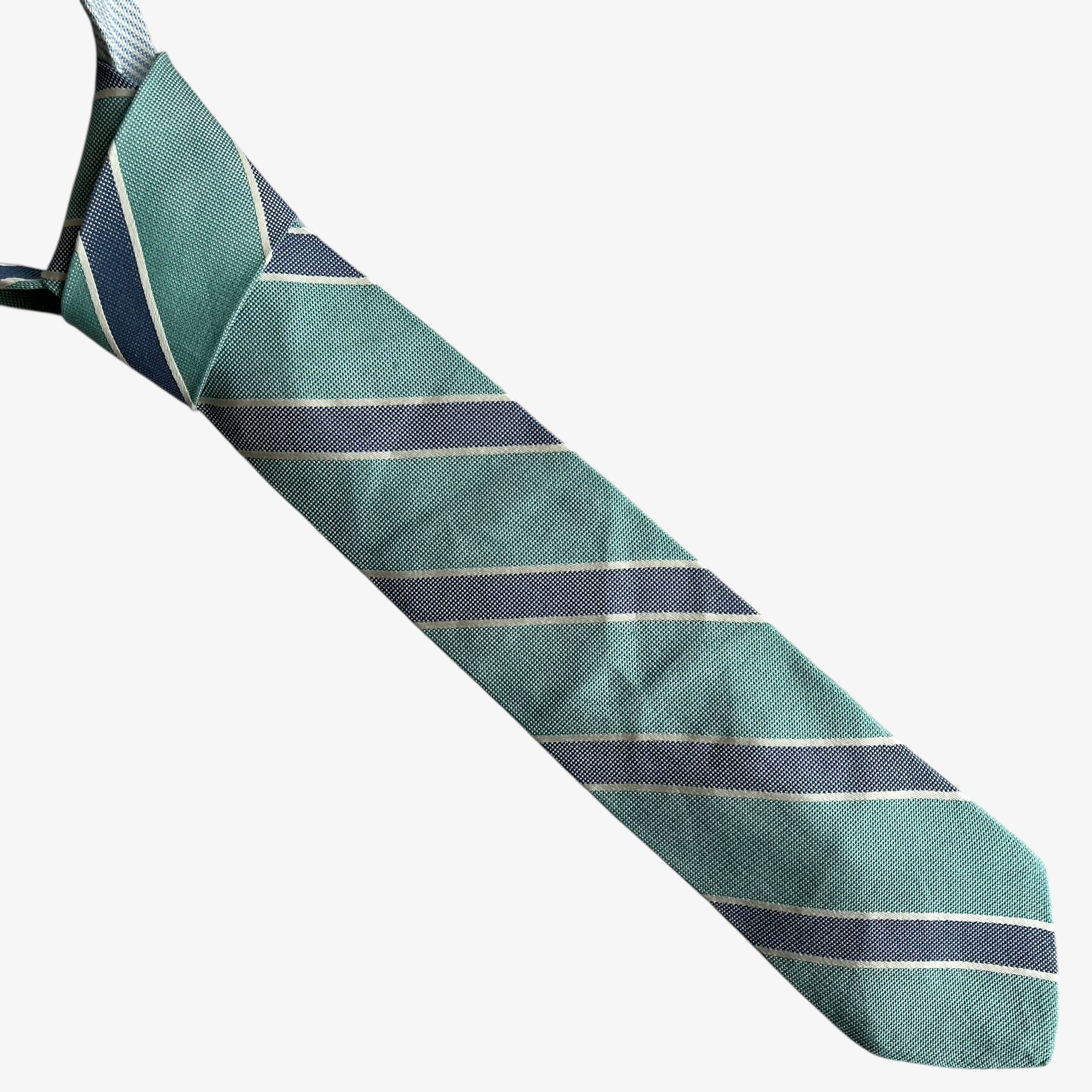 Tommy Hilfiger Vintage 90s Tommy Hilfiger Green & Blue Striped Silk Tie Size ONE SIZE - 1 Thumbnail
