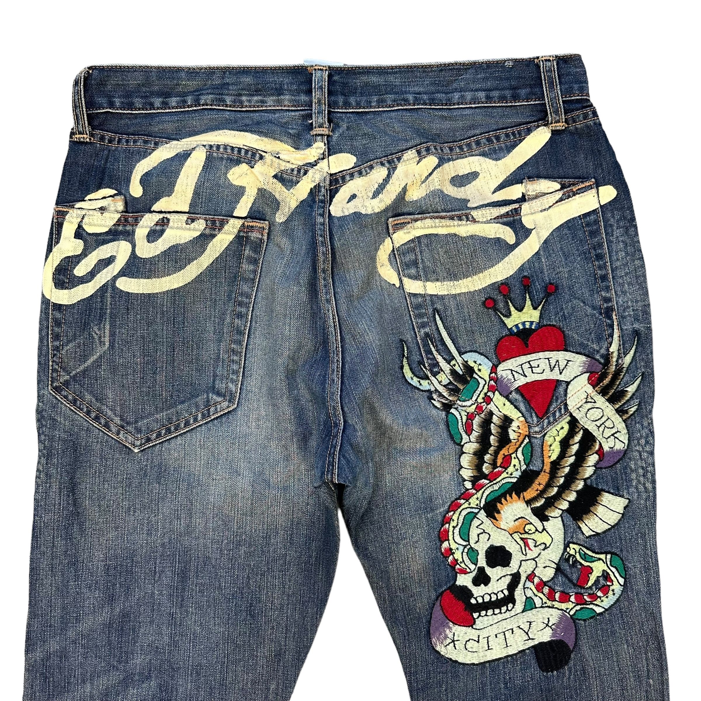 Christian Audigier ED HARDY DENIM Embroidered Big Logo Denim Pant #A44-1023 Size US 34 / EU 50 - 2 Thumbnail