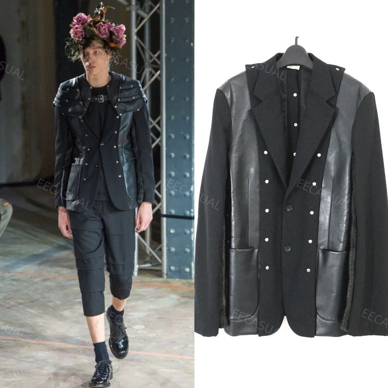 Comme des Garcons Comme Des Garcons Leather, fur, patchwork wool, studded bl Size US M / EU 48-50 / 2 - 1 Thumbnail