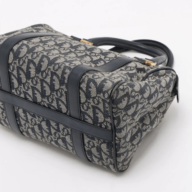 Dior Trotter Canvas Leather Handbag Gray x Navy Size ONE SIZE - 3 Thumbnail
