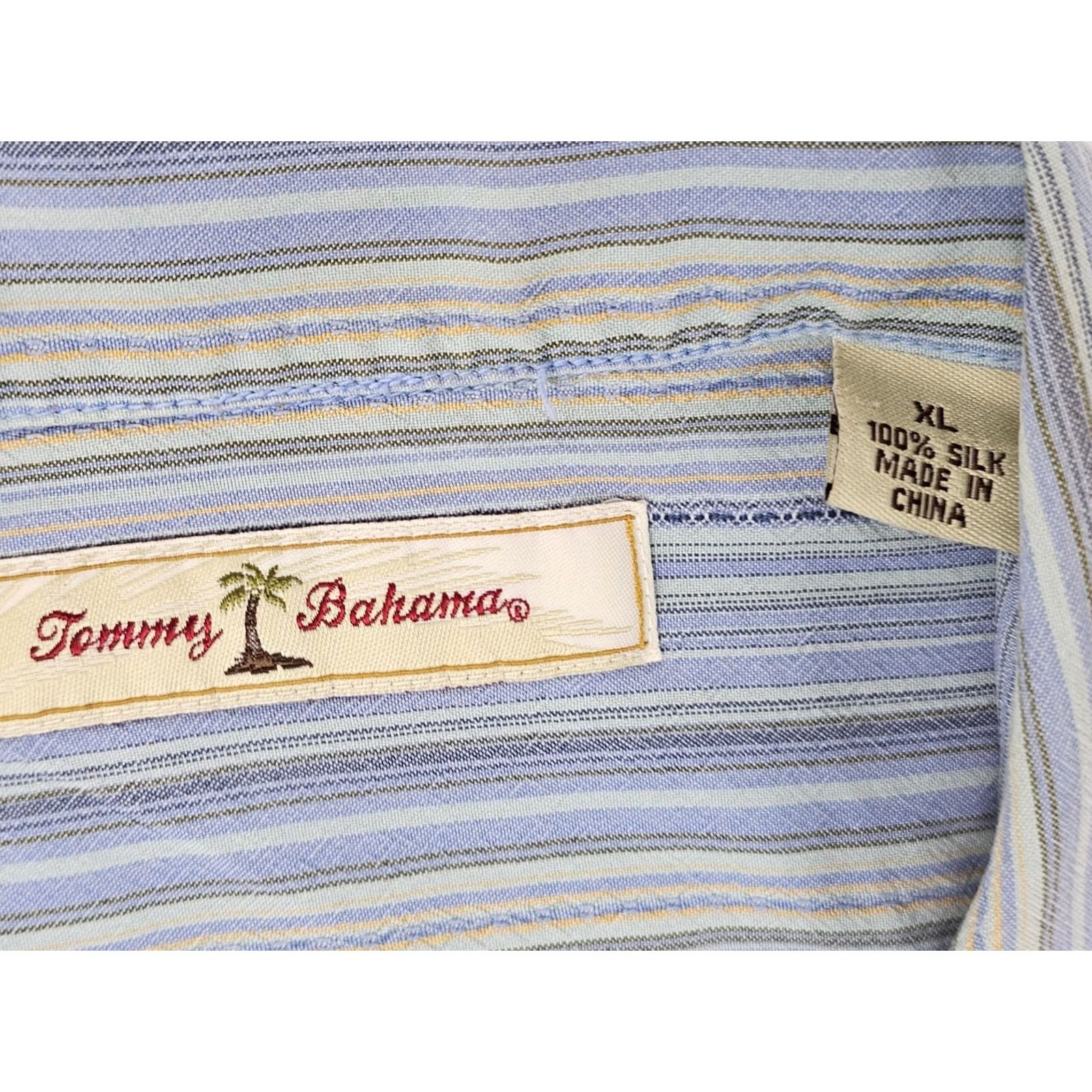 Tommy Bahama Tommy Bahama Shirt Men XL Blue Silk Short Sleeve Button Aqua & Beige Stipe 100% Size US XL / EU 56 / 4 - 4 Thumbnail