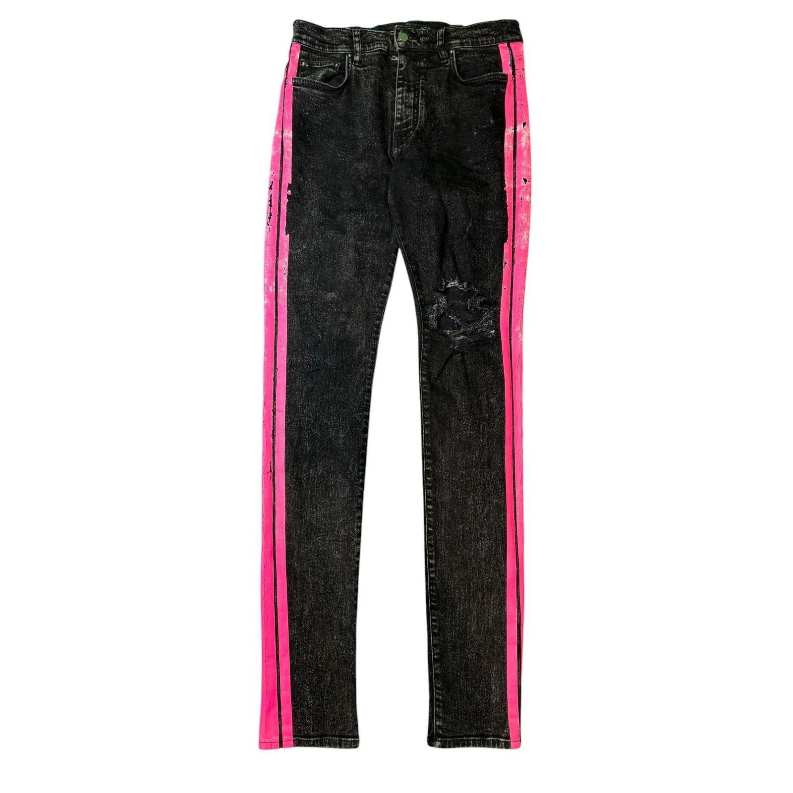 Amiri Amiri Pink Stripe Black Wash Jeans Size US 31 - 1 Thumbnail
