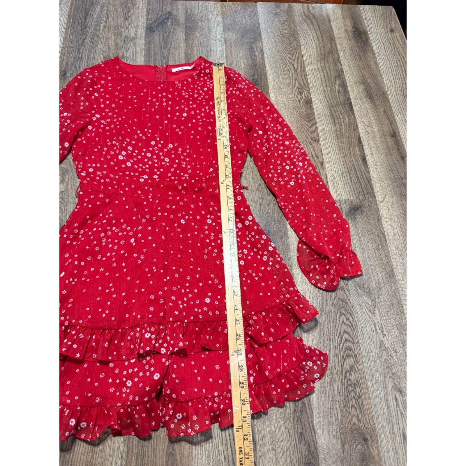 Vintage Mi Ami Dress Women's Size Small Red Floral Long Sleeve Ruffle Size S / US 4 / IT 40 - 4 Thumbnail