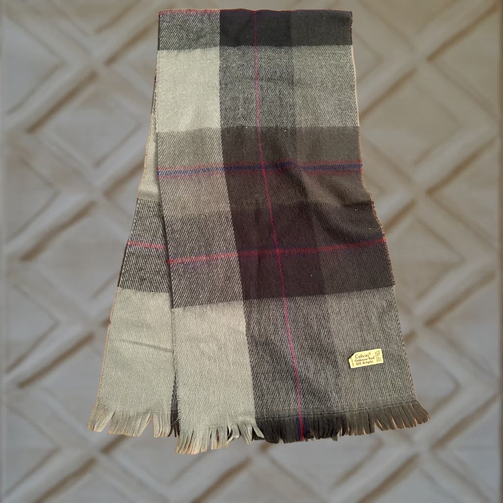 Vintage VINTAGE Celvin Scarf Gray Unisex Adults 12”x52” Acrylic Flannel Cashmere Feel Size ONE SIZE - 1 Thumbnail