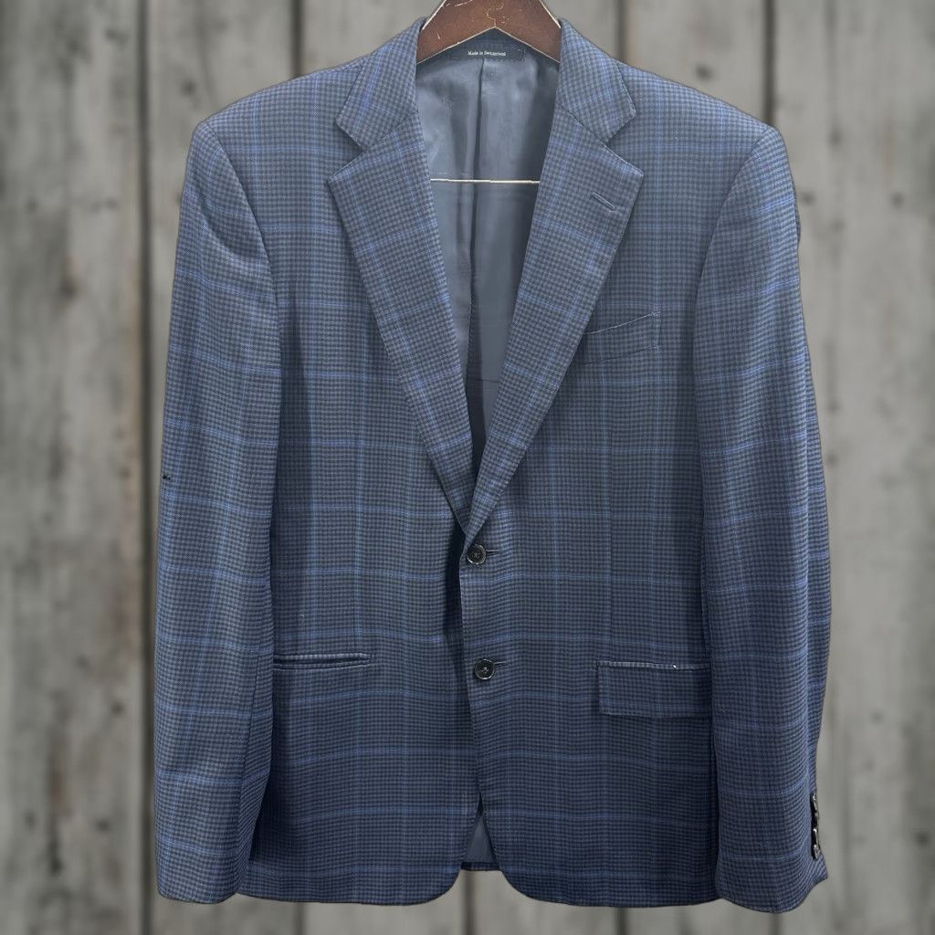 Ermenegildo Zegna VINTAGE Ermenegildo Zegna Mr Sid Sport Jacket Mens 50R Blue Glen Plaid Coat Regular Wool Blazer 2-Button Notch Lapel Black Label Mens Size 50R - 1 Thumbnail