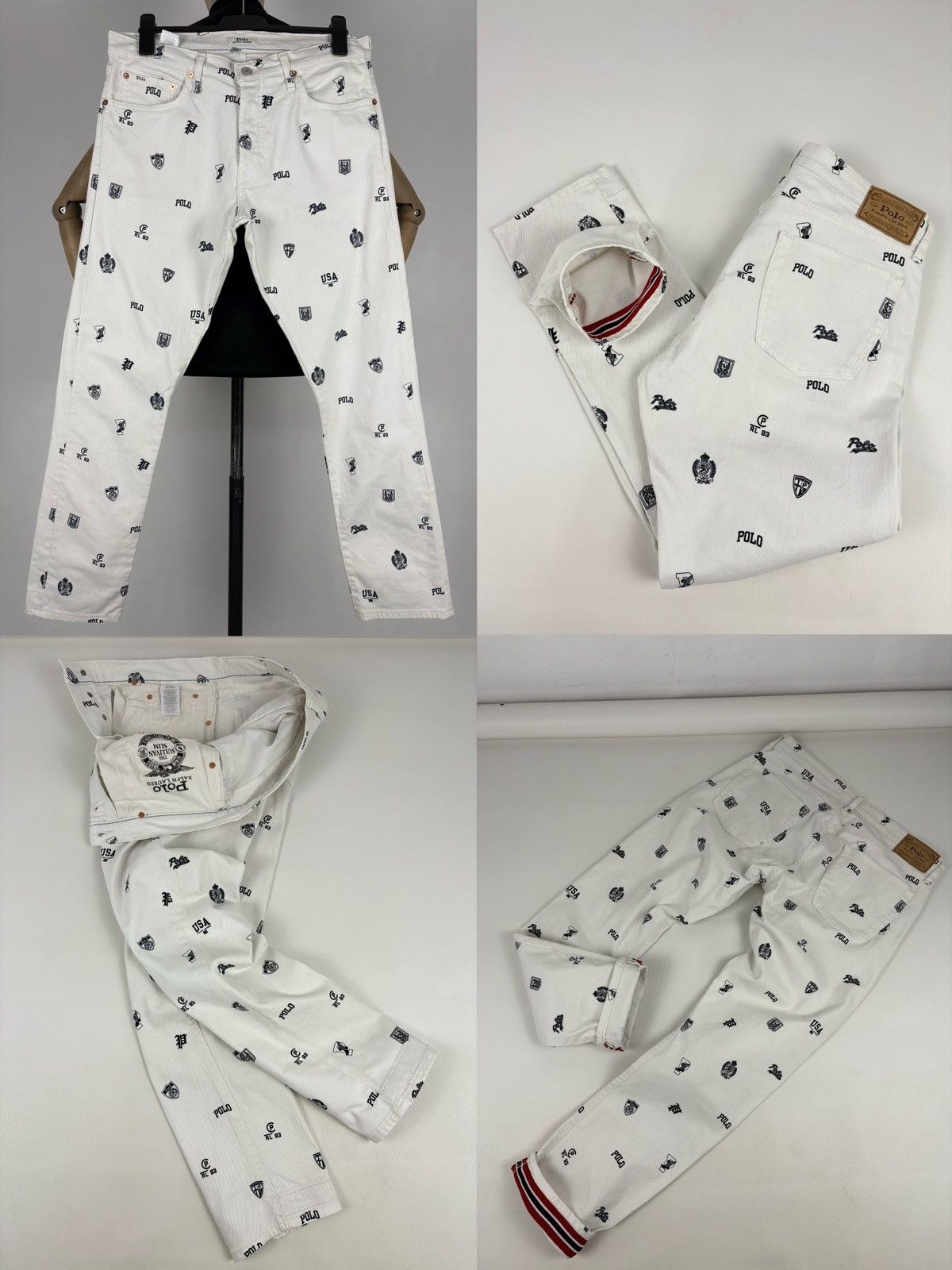 RRL Ralph Lauren Rare Polo Bear Multi-Logo Double Rrl Print Pattern Cotton Denim Pants Jeans Size US 34 / EU 50 - 1 Thumbnail