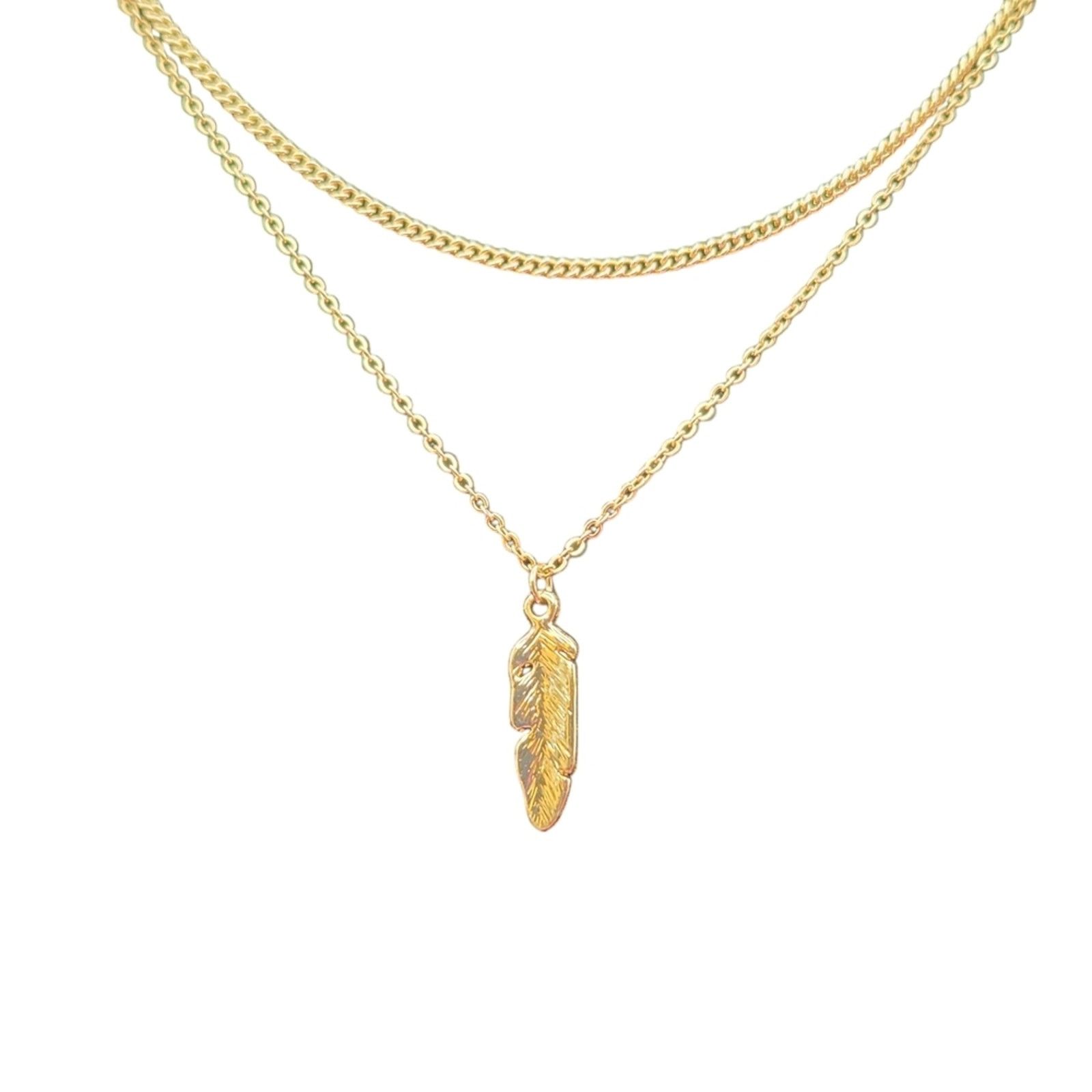 Other Gold Layered Necklace Feather Pendant Nature Inspired Size ONE SIZE - 1 Thumbnail