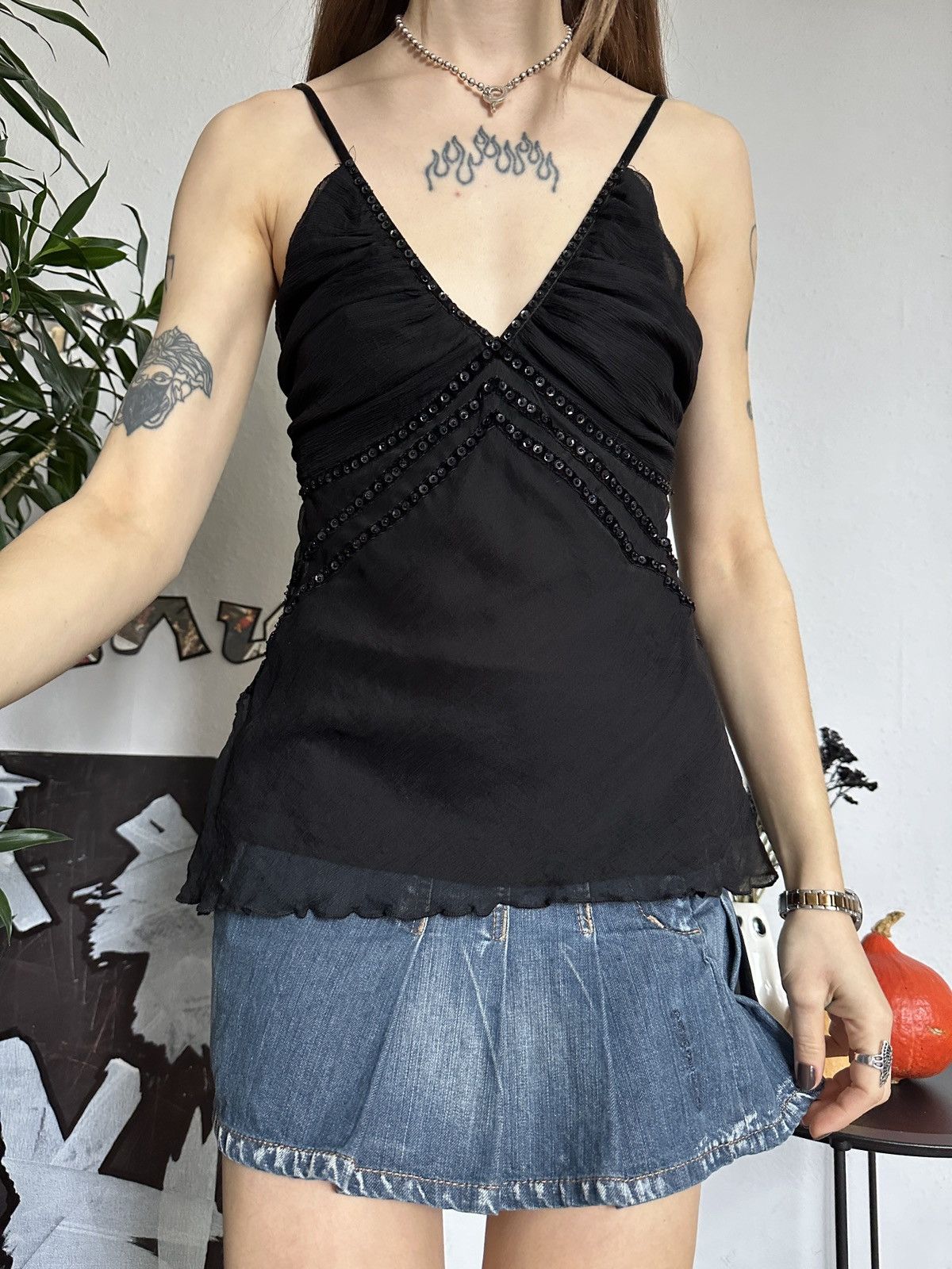 Japanese Brand × Vintage Gorgeous Vintage Silk Bustier Sequins Tank Top Size M / US 6-8 / IT 42-44 - 2 Thumbnail
