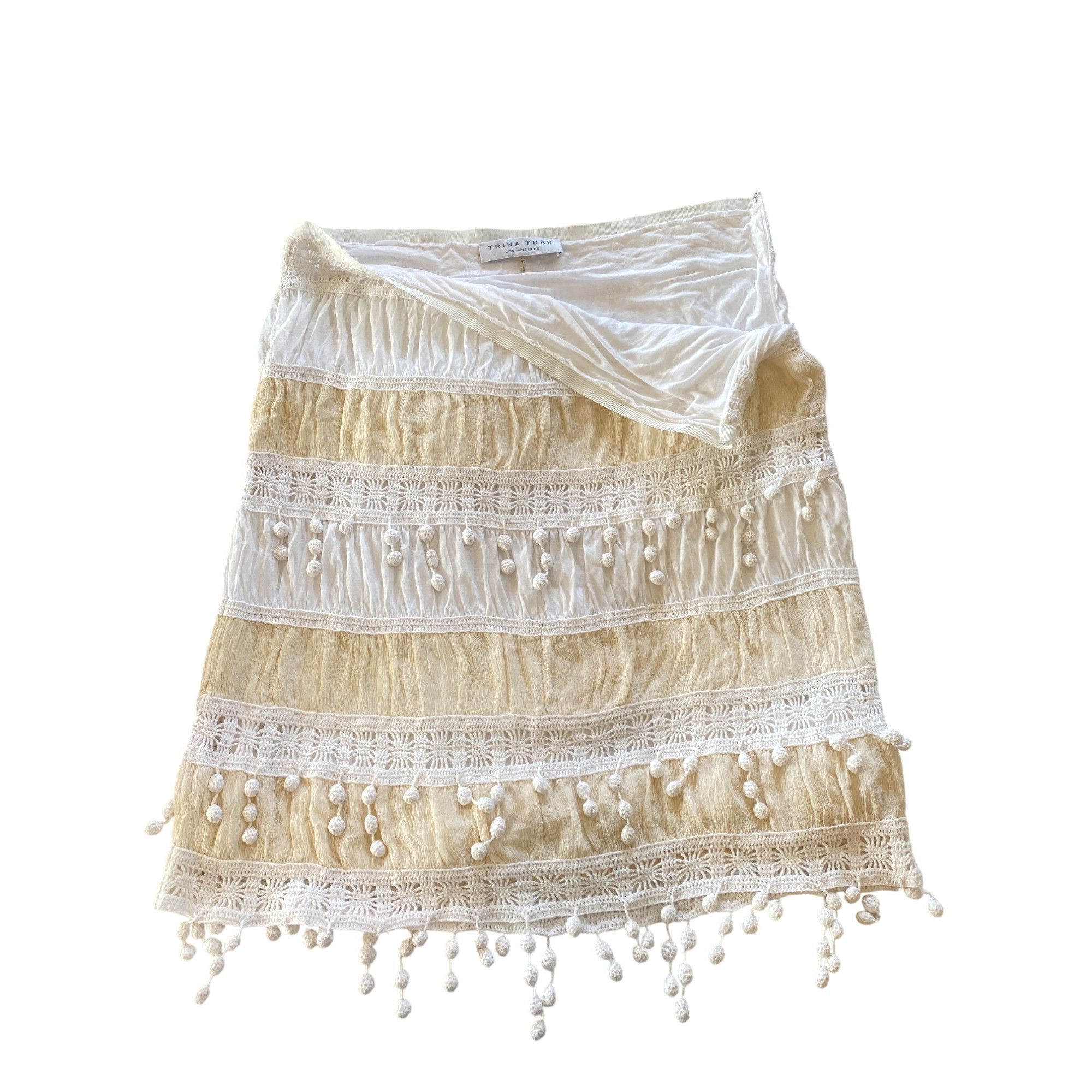 Trina Turk Trina Turk Skirt w/ Pom Poms Women's 12 Ivory Beige Cotton Size 34" / US 12 / IT 48 - 7 Thumbnail