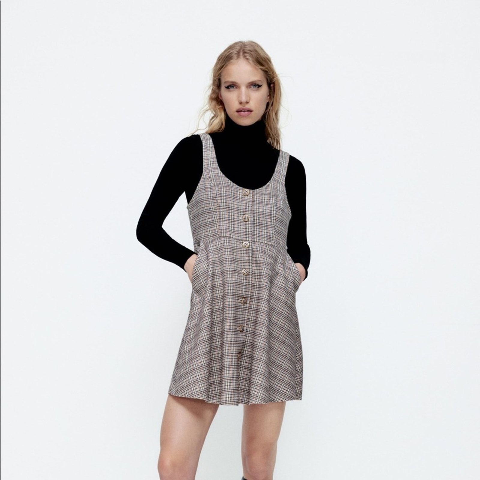 Zara ZARA FAUX SUEDE PLAID DRESS SAND Size XS / US 0-2 / IT 36-38 - 3 Thumbnail