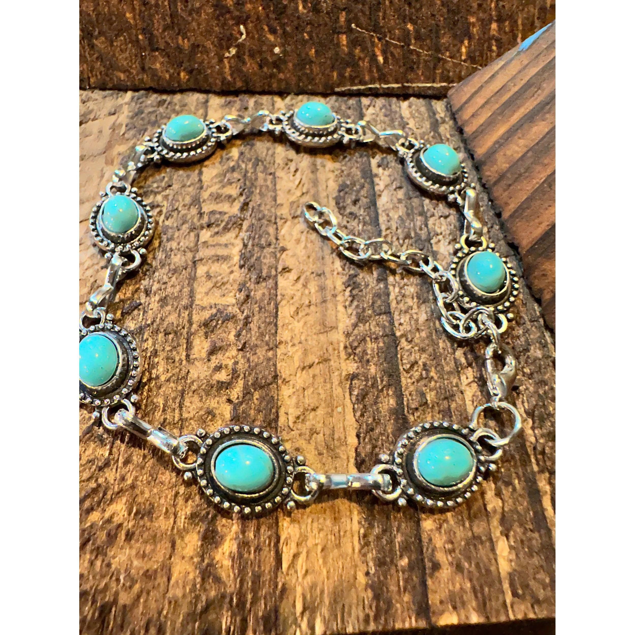 Other Handcrafted Boho Western Chic Turquoise Stone Link Bracelet, Size ONE SIZE - 1 Thumbnail