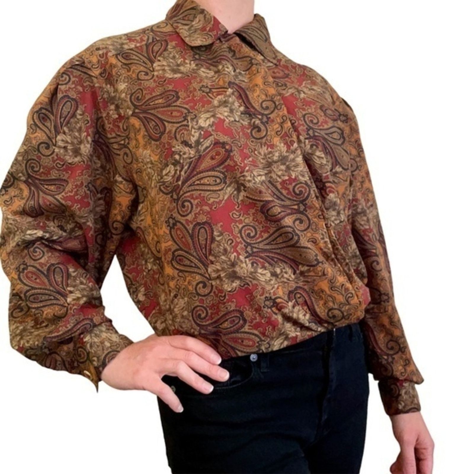 Bill Blass Bill Blass Vintage Paisley Puff Sleeve Blouse Size XL / US 12-14 / IT 48-50 - 2 Thumbnail