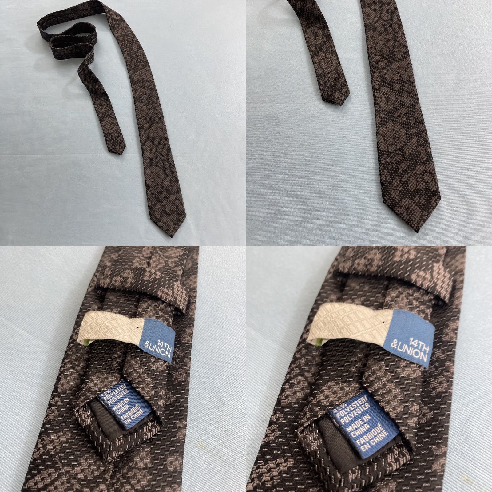 Vintage 14th Union Baroque Skinny Tie Black Silver Floral Metallic Cybergoth Club Necktie, Men, One Size, Wedding, Adjustable, Slim Tie, Size ONE SIZE - 9 Thumbnail