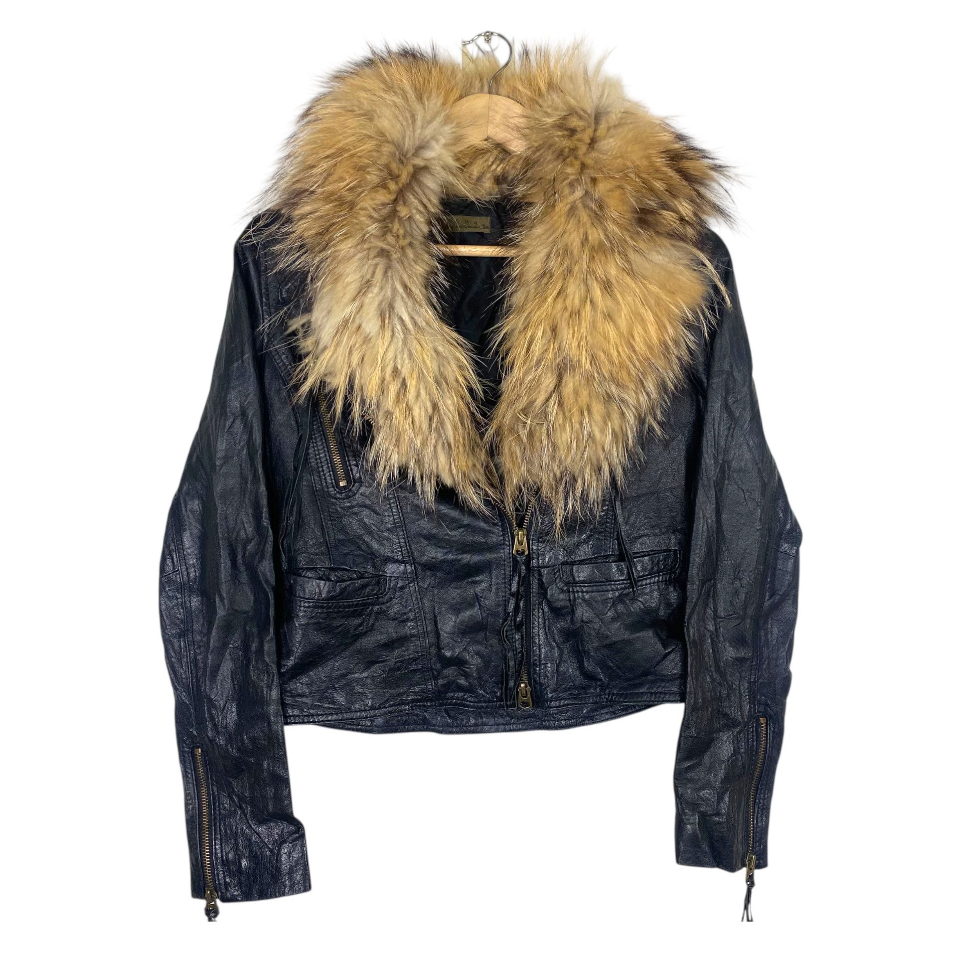 If Six Was Nine 💥 GOA ARCHIVES RACOON FUR LEATHER BIKER JACKET Size XS / US 0-2 / IT 36-38 - 2 Thumbnail