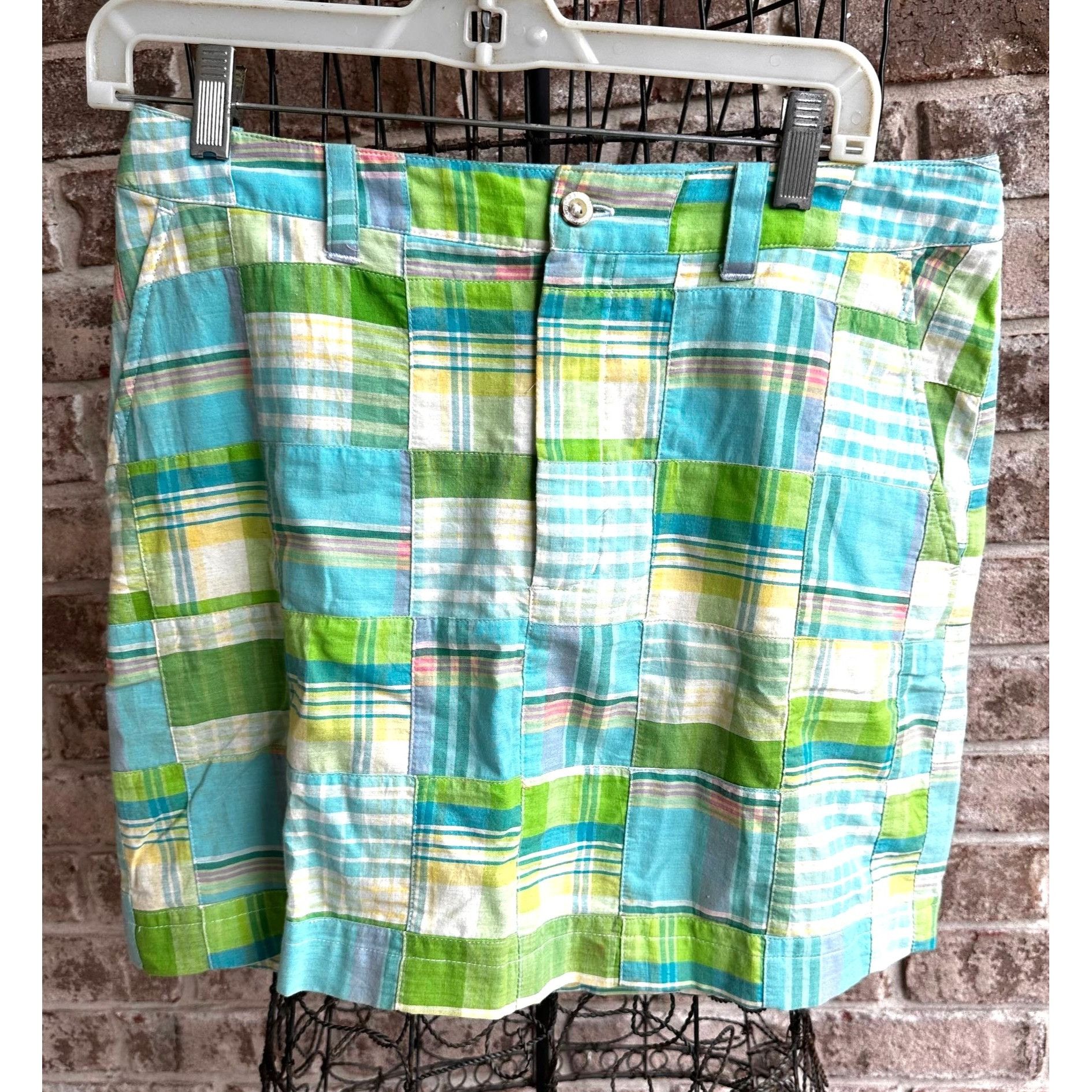 Designer Cape Madris Skirt Size 6 Plaid Button Zip Green Yellow Blue Size 32" / US 10 / IT 46 - 1 Thumbnail