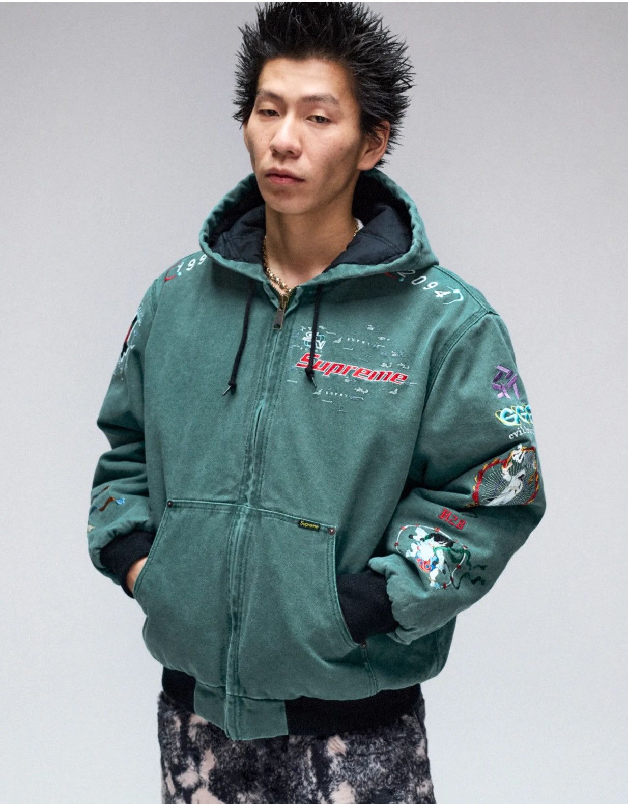 AOI Embroidered Hooded Work Jacket（Supreme AOI hooded work